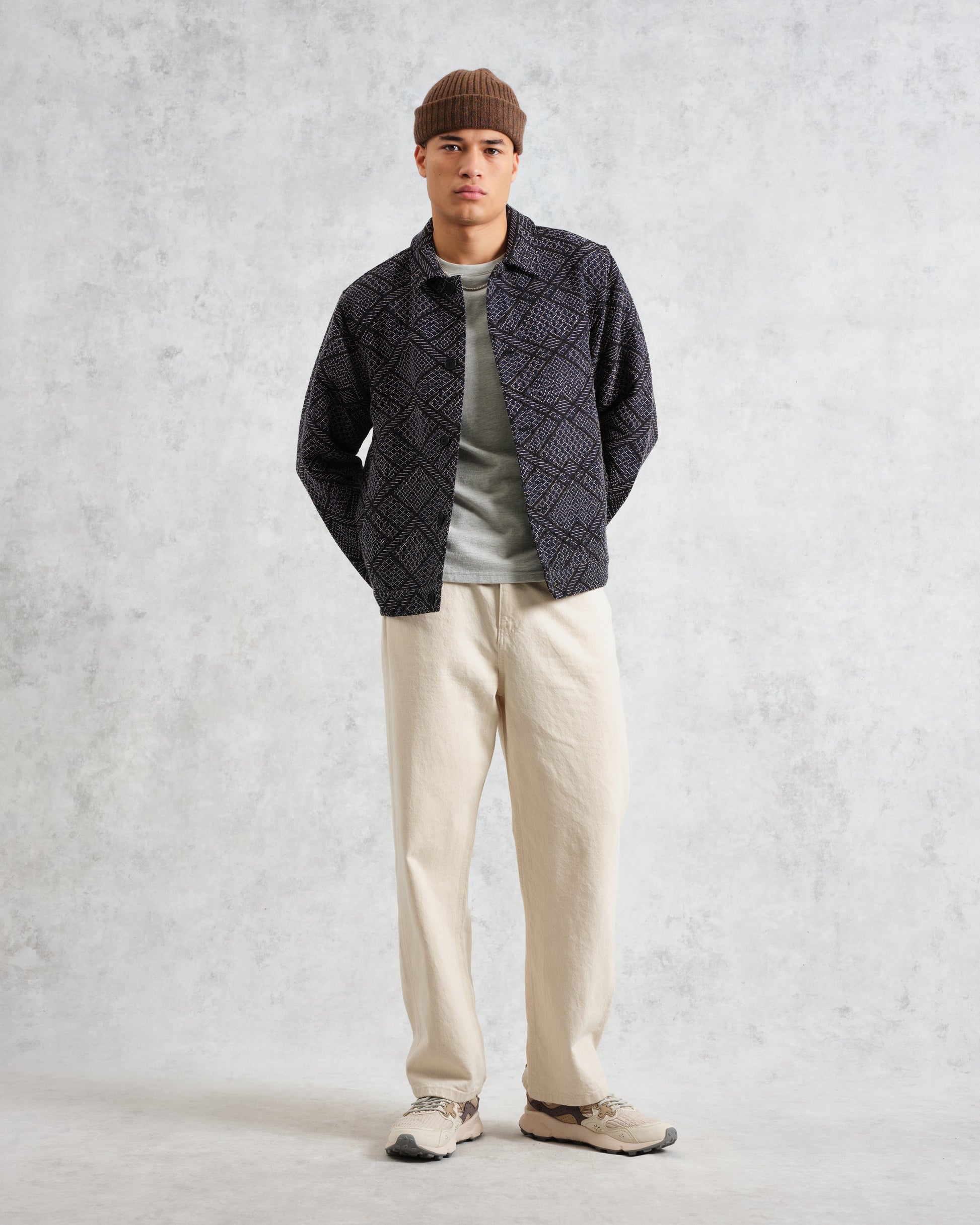 wax london men's Iggy - Navy Diamond Stitch Jacquard Jacket
