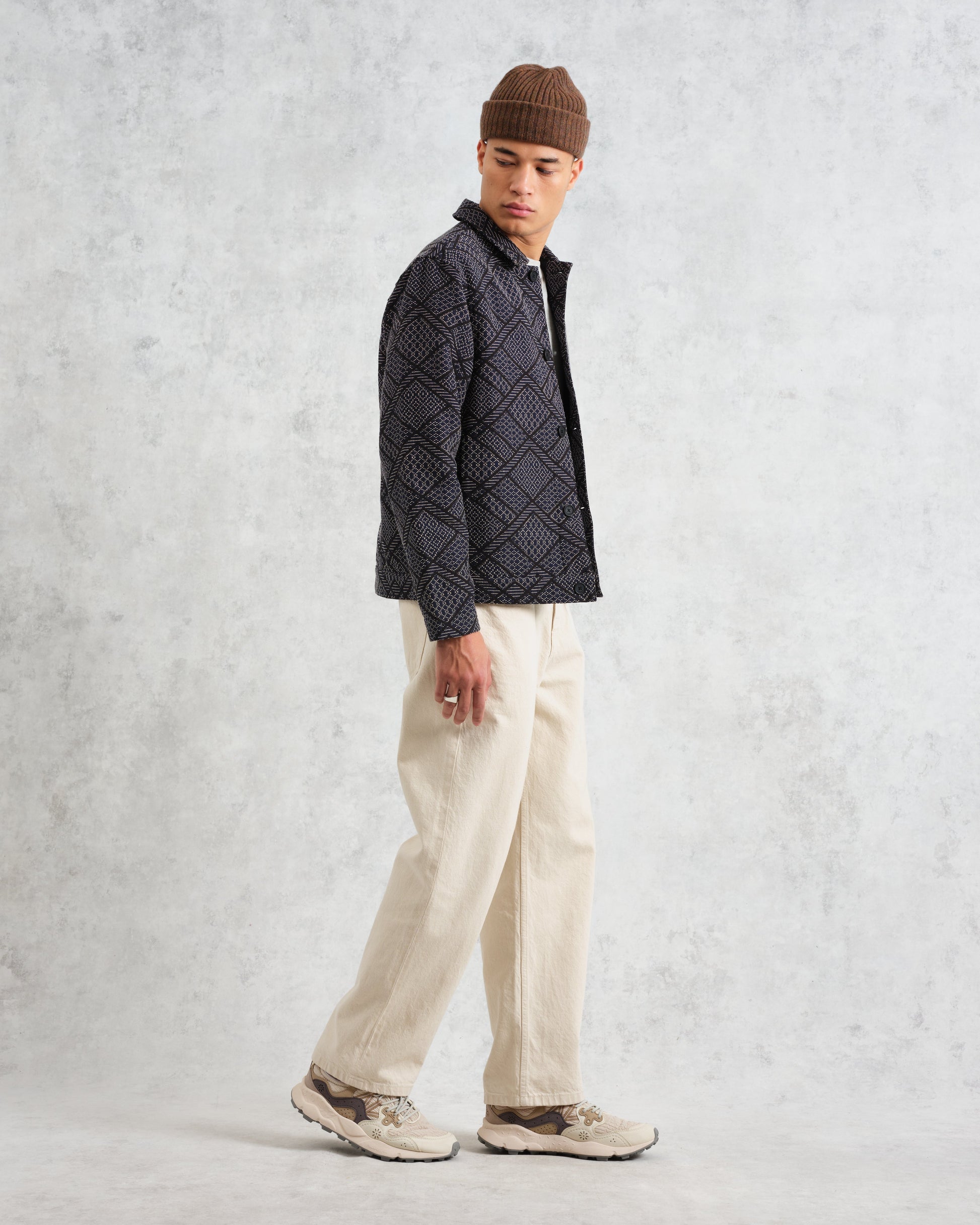 wax london men's Iggy - Navy Diamond Stitch Jacquard Jacket