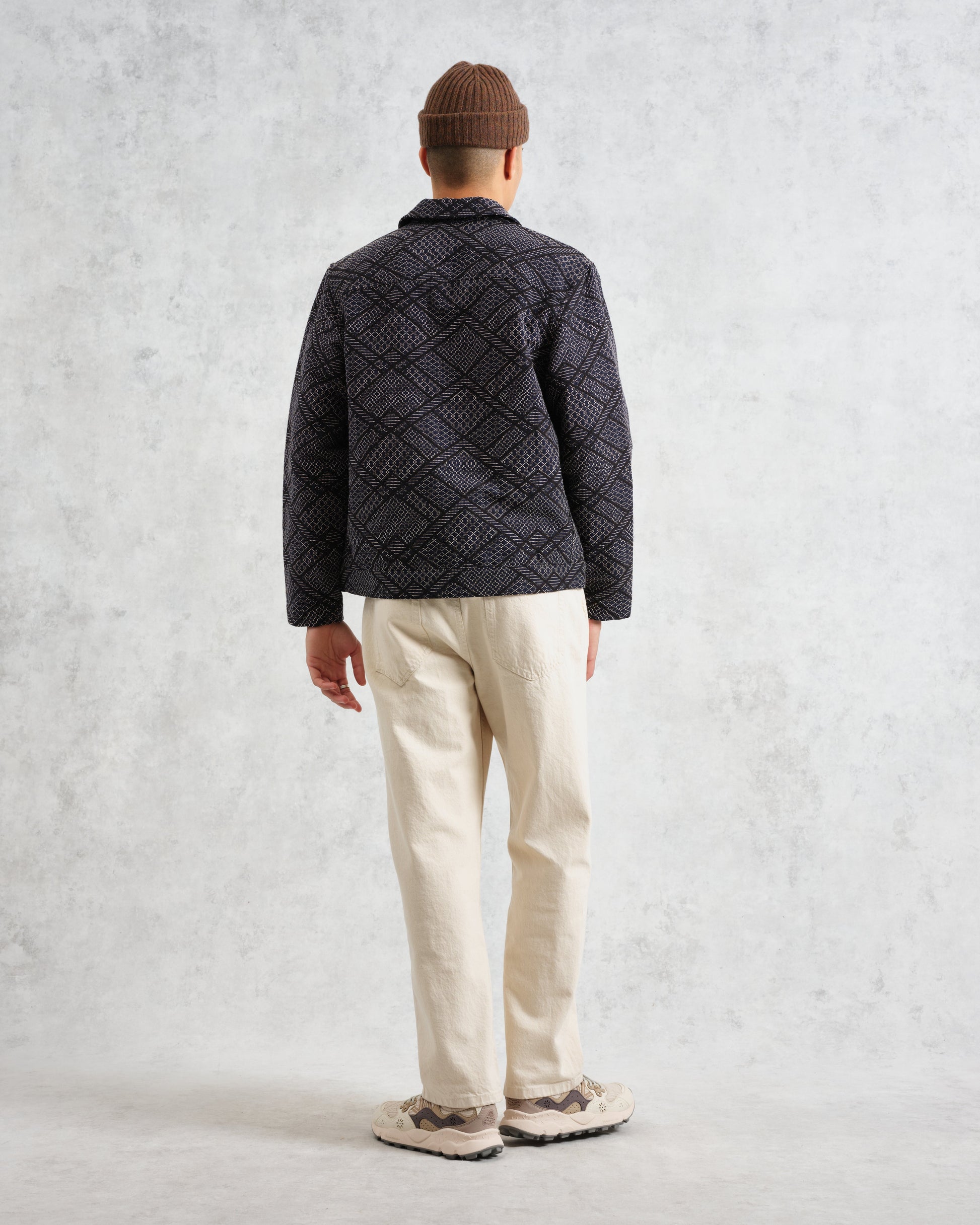 wax london men's Iggy - Navy Diamond Stitch Jacquard Jacket