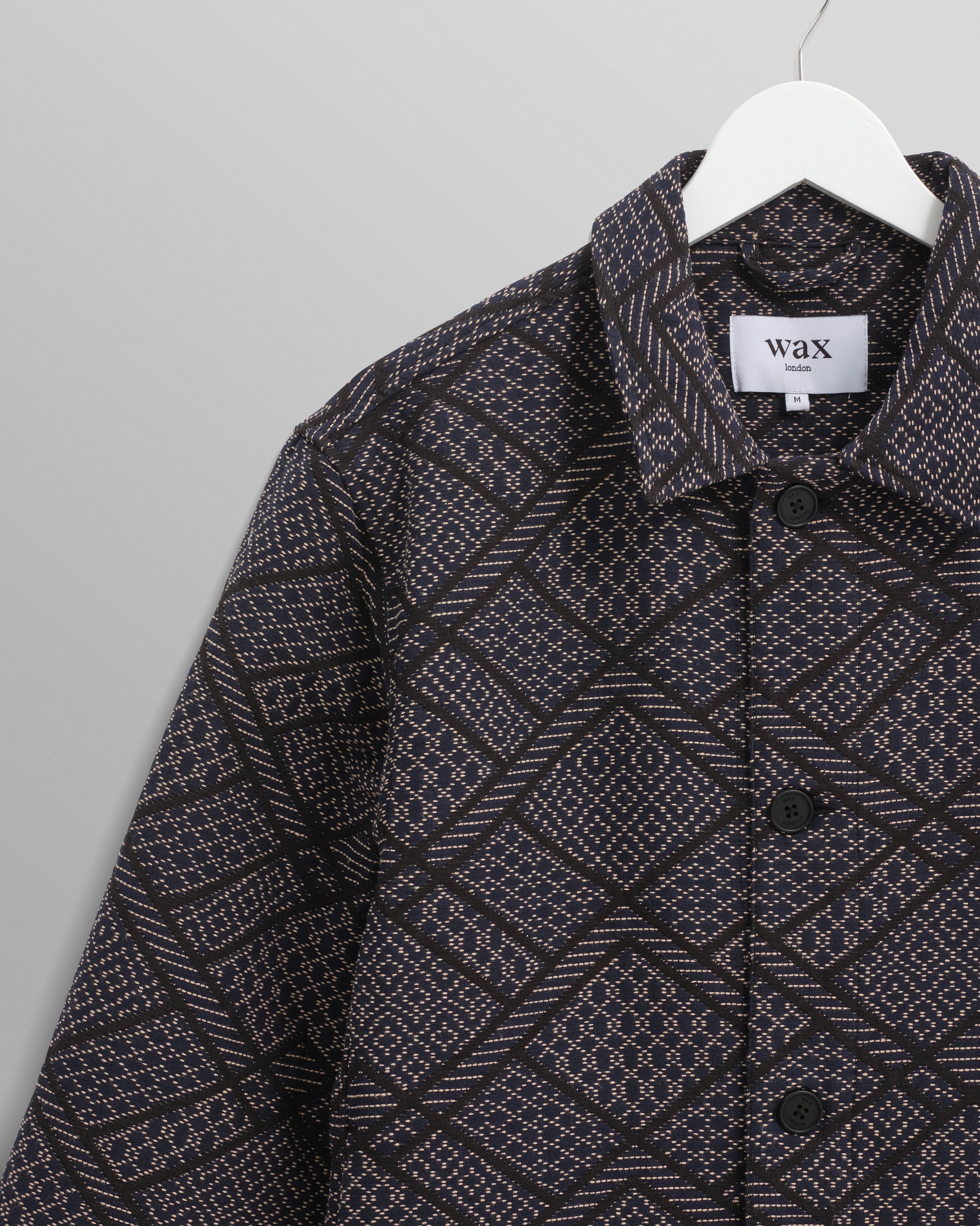 wax london men's Iggy - Navy Diamond Stitch Jacquard Jacket