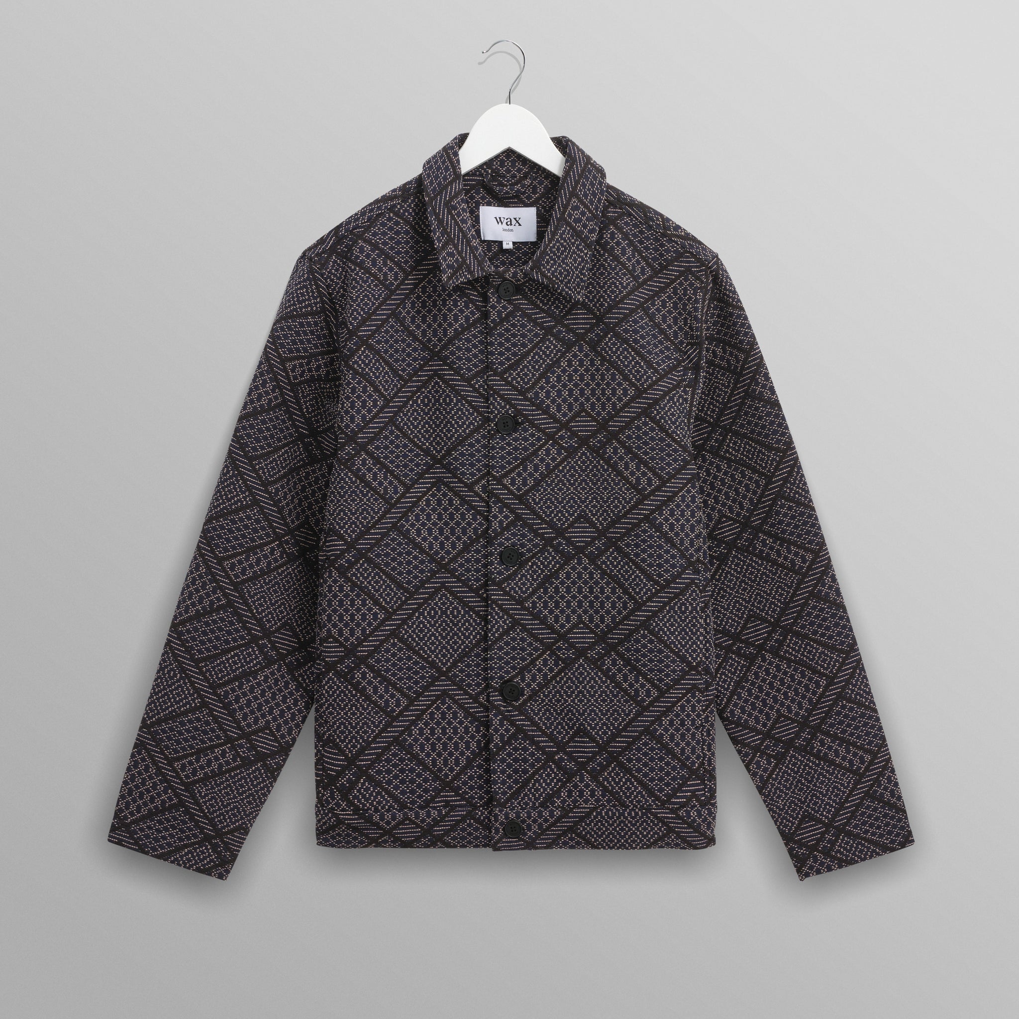wax london men's Iggy - Navy Diamond Stitch Jacquard Jacket