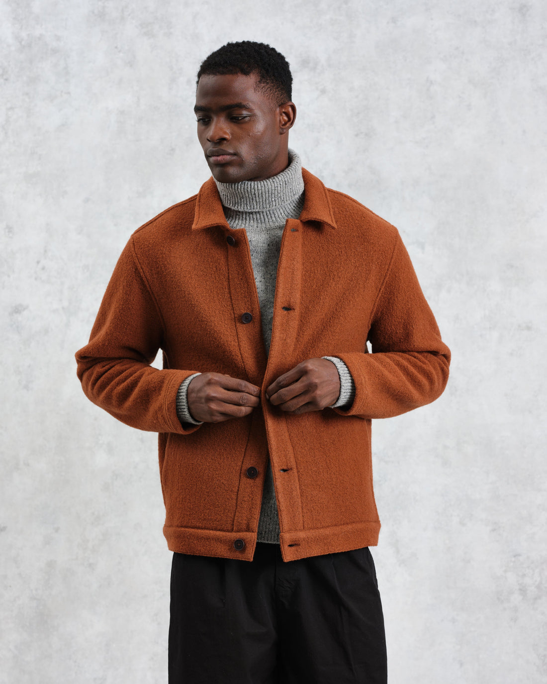 wax london men's Iggy - Rust Knitted Wool Jacket