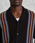 wax london men's Ivy - Black And Multicolour Striped Cotton Polo Shirt