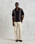 wax london men's Ivy - Black And Multicolour Striped Cotton Polo Shirt