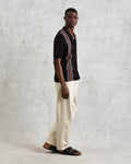 wax london men's Ivy - Black And Multicolour Striped Cotton Polo Shirt