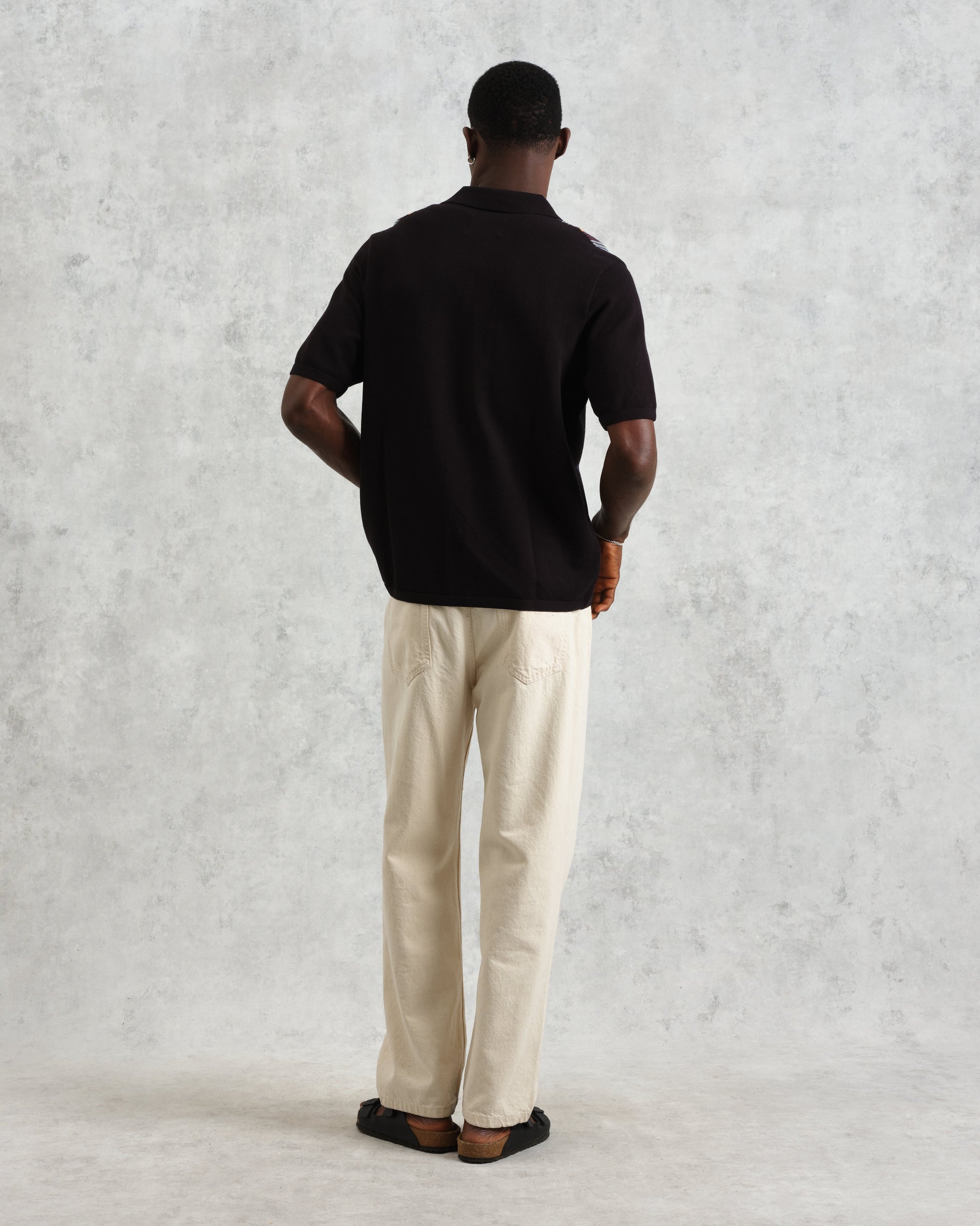wax london men's Ivy - Black And Multicolour Striped Cotton Polo Shirt