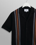 wax london men's Ivy - Black And Multicolour Striped Cotton Polo Shirt