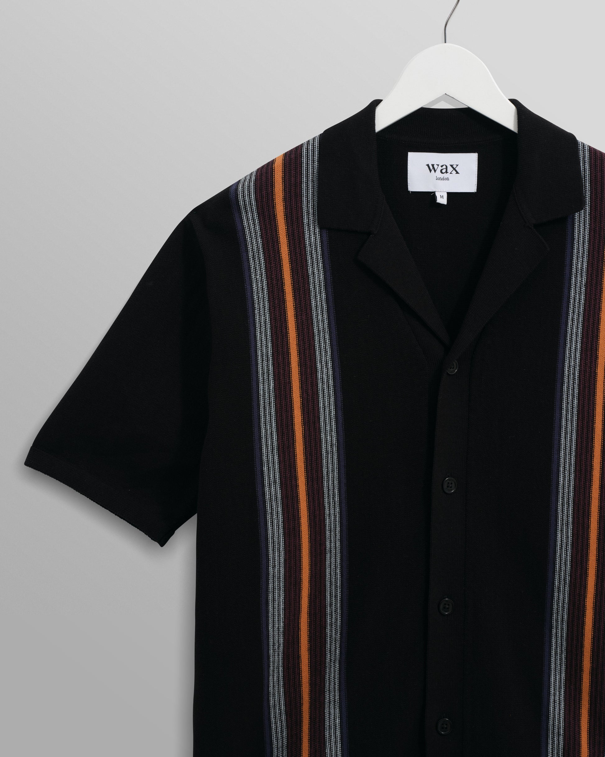 wax london men's Ivy - Black And Multicolour Striped Cotton Polo Shirt