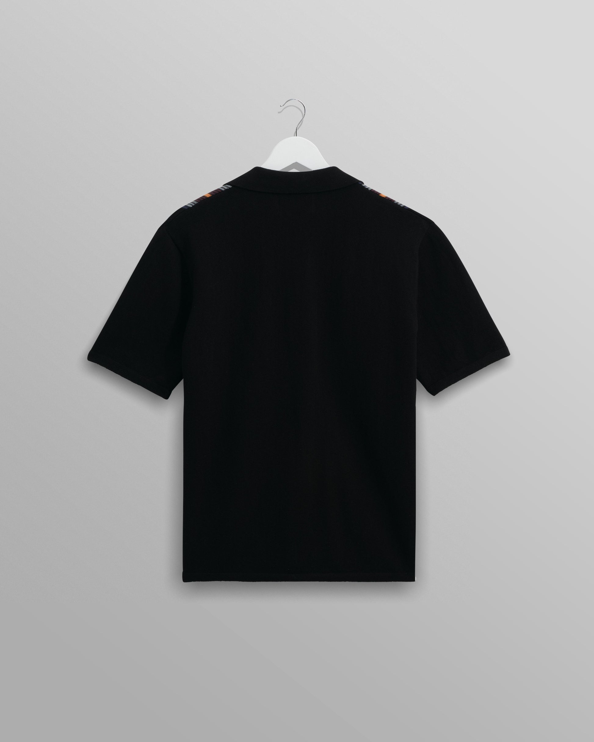 wax london men's Ivy - Black And Multicolour Striped Cotton Polo Shirt