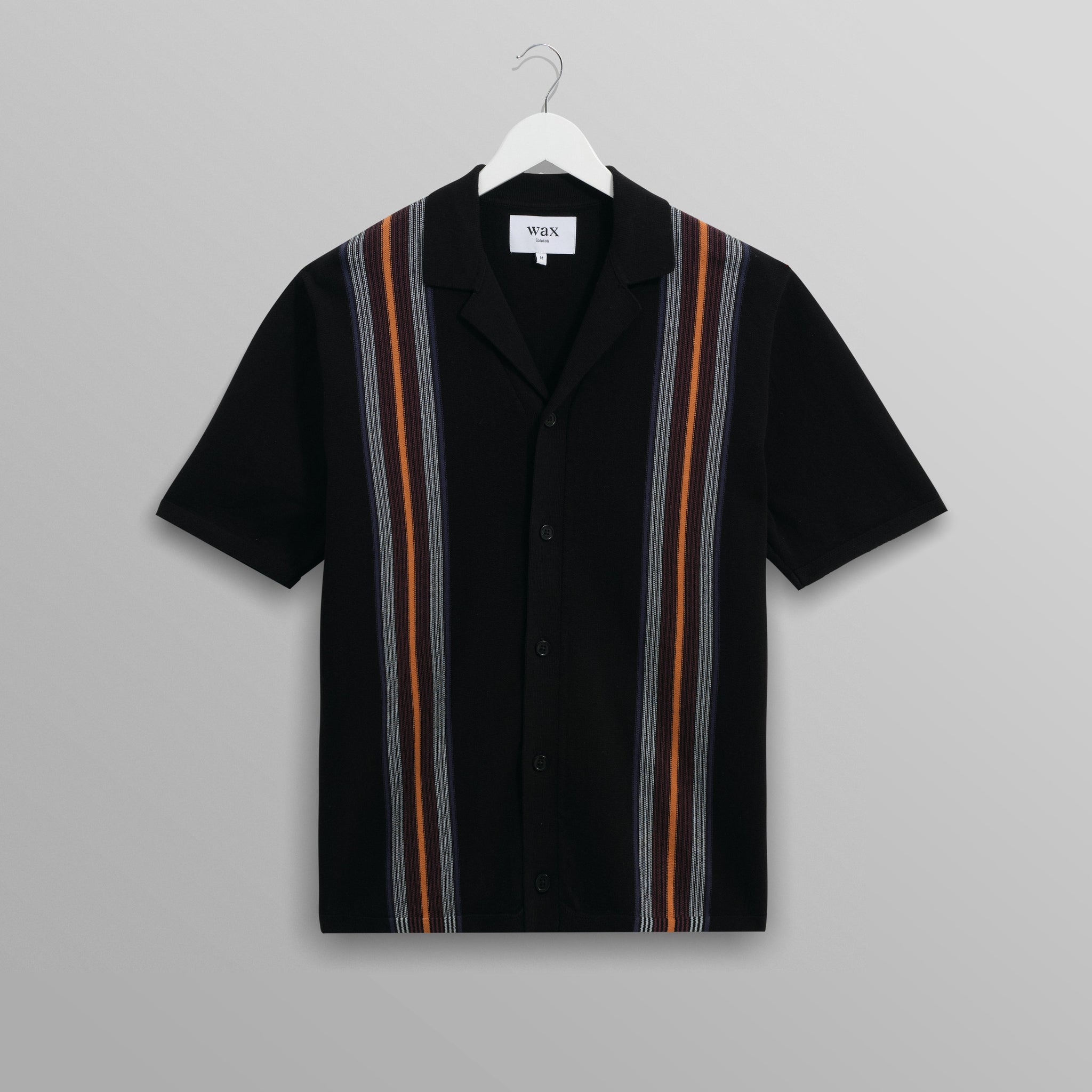 wax london men's Ivy - Black And Multicolour Striped Cotton Polo Shirt