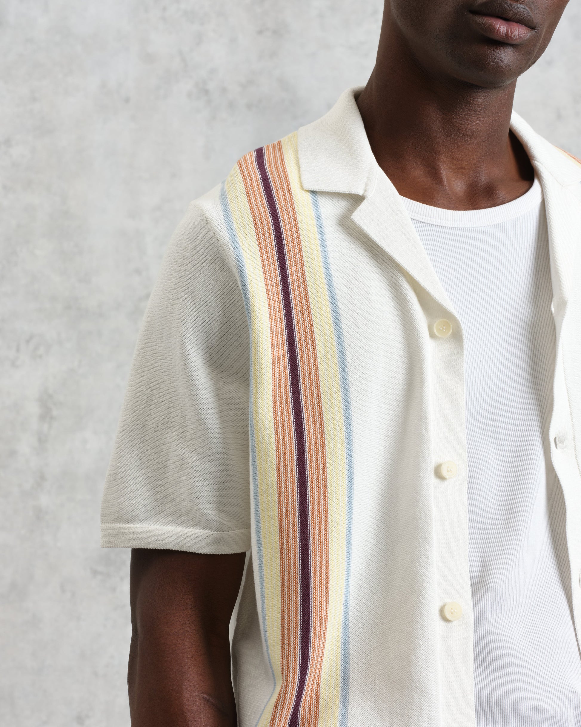 wax london men's Ivy - Ecru And Multicolour Striped Cotton Polo Shirt