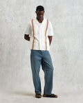 wax london men's Ivy - Ecru And Multicolour Striped Cotton Polo Shirt