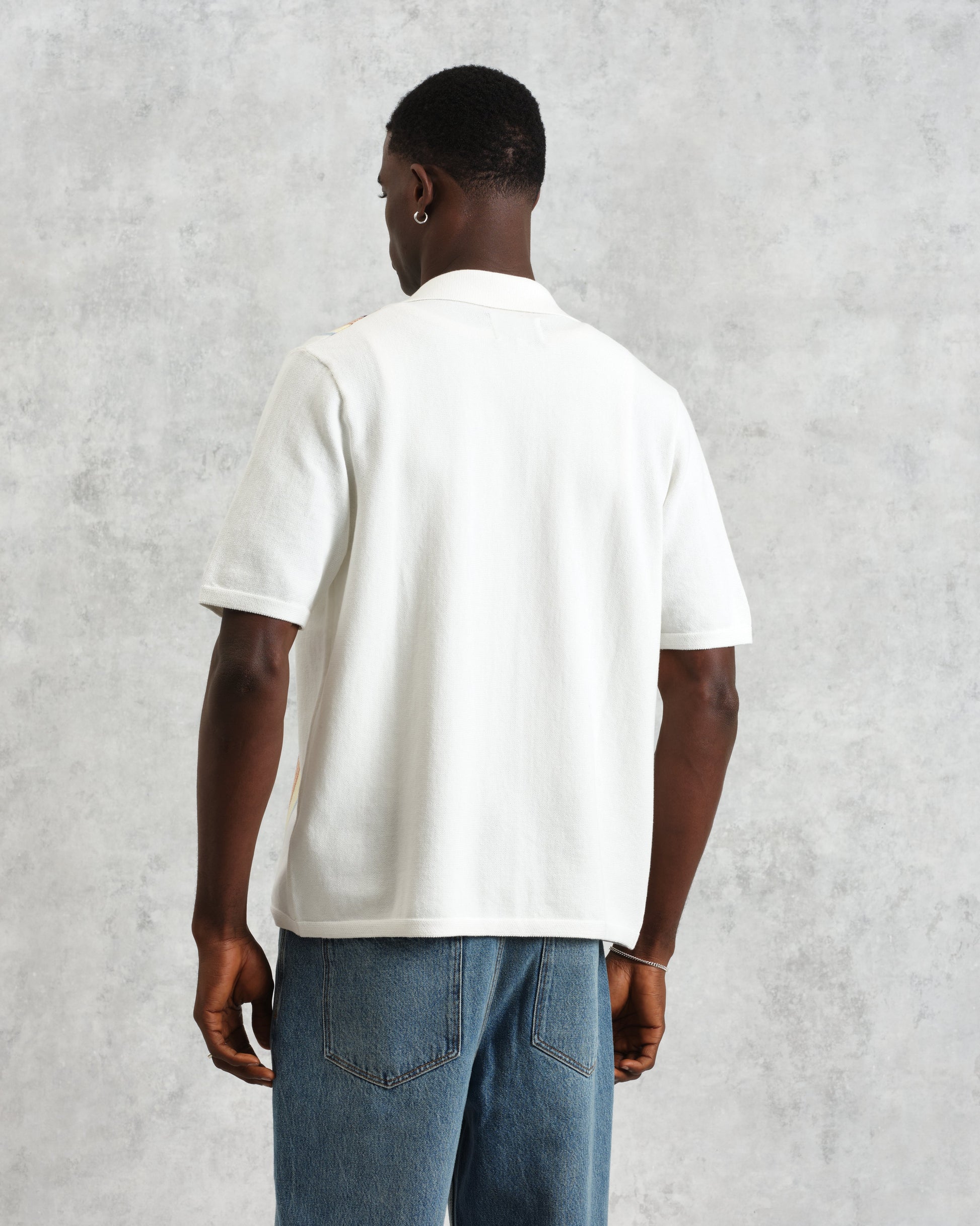 wax london men's Ivy - Ecru And Multicolour Striped Cotton Polo Shirt