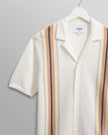wax london men's Ivy - Ecru And Multicolour Striped Cotton Polo Shirt