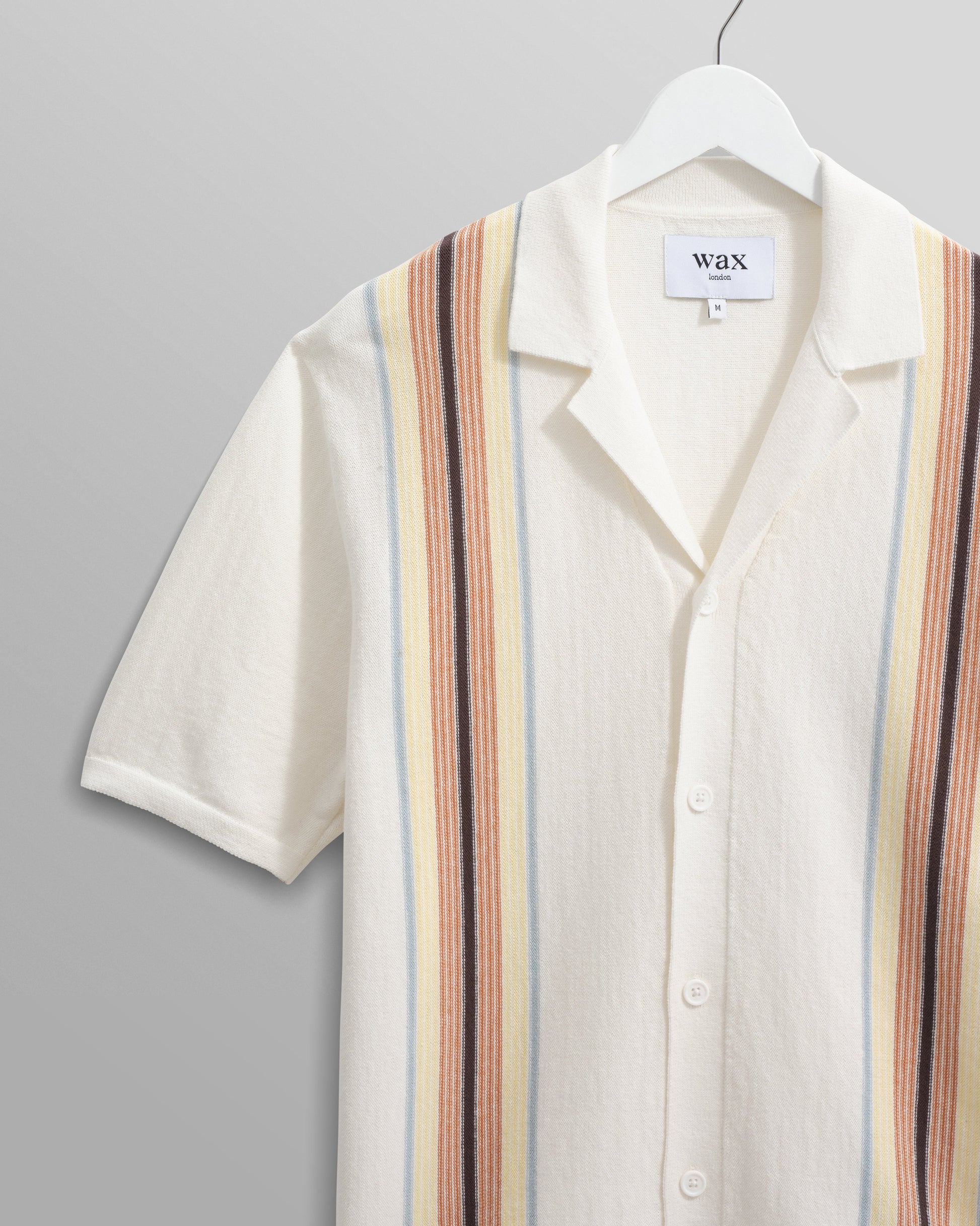 wax london men's Ivy - Ecru And Multicolour Striped Cotton Polo Shirt