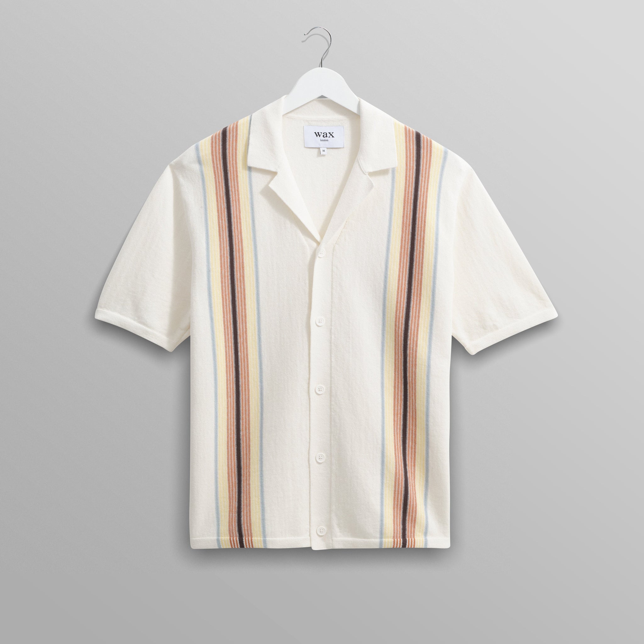 wax london men's Ivy - Ecru And Multicolour Striped Cotton Polo Shirt