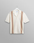 wax london men's Ivy - Ecru And Multicolour Striped Cotton Polo Shirt