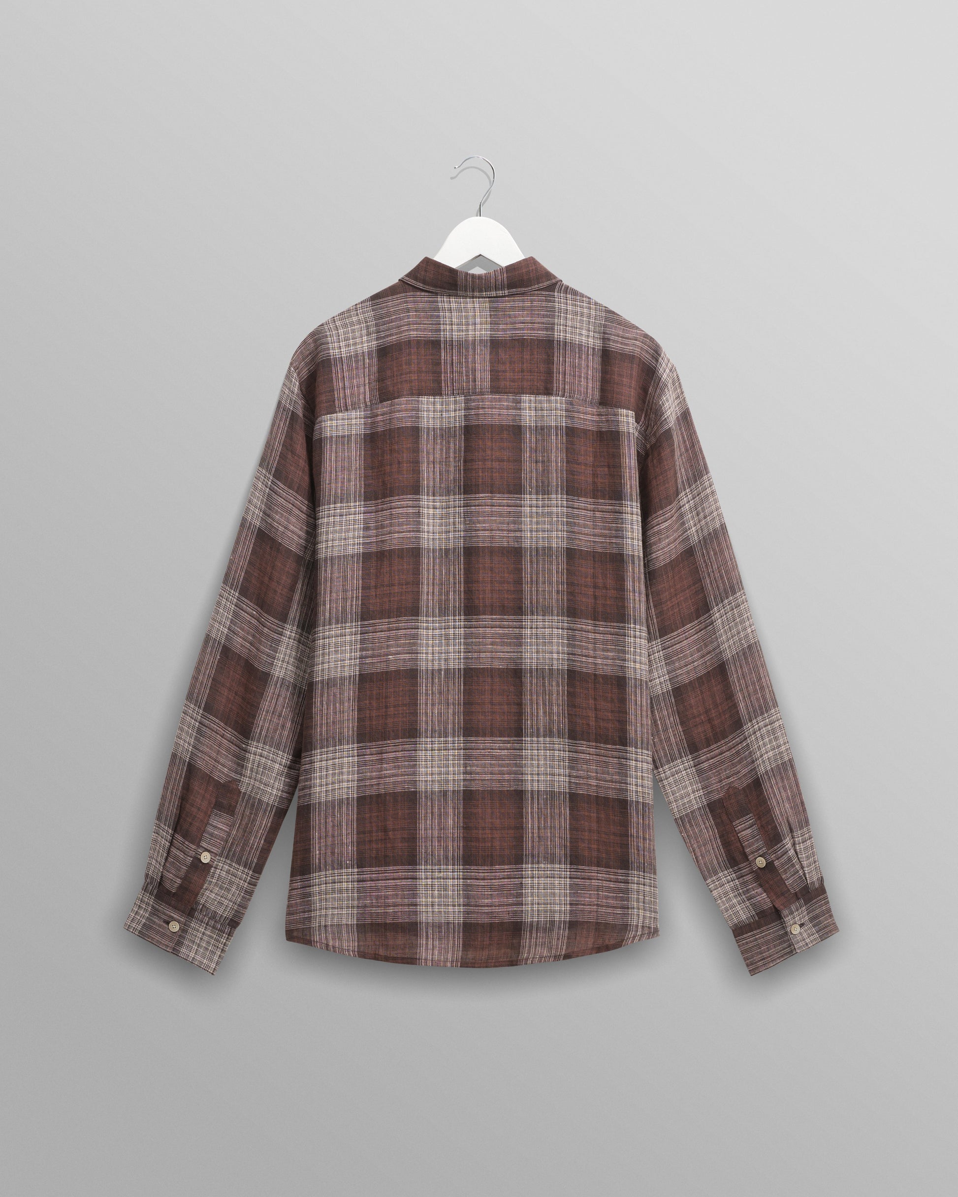 wax london men's Jaunt - Brown Check Linen Shirt
