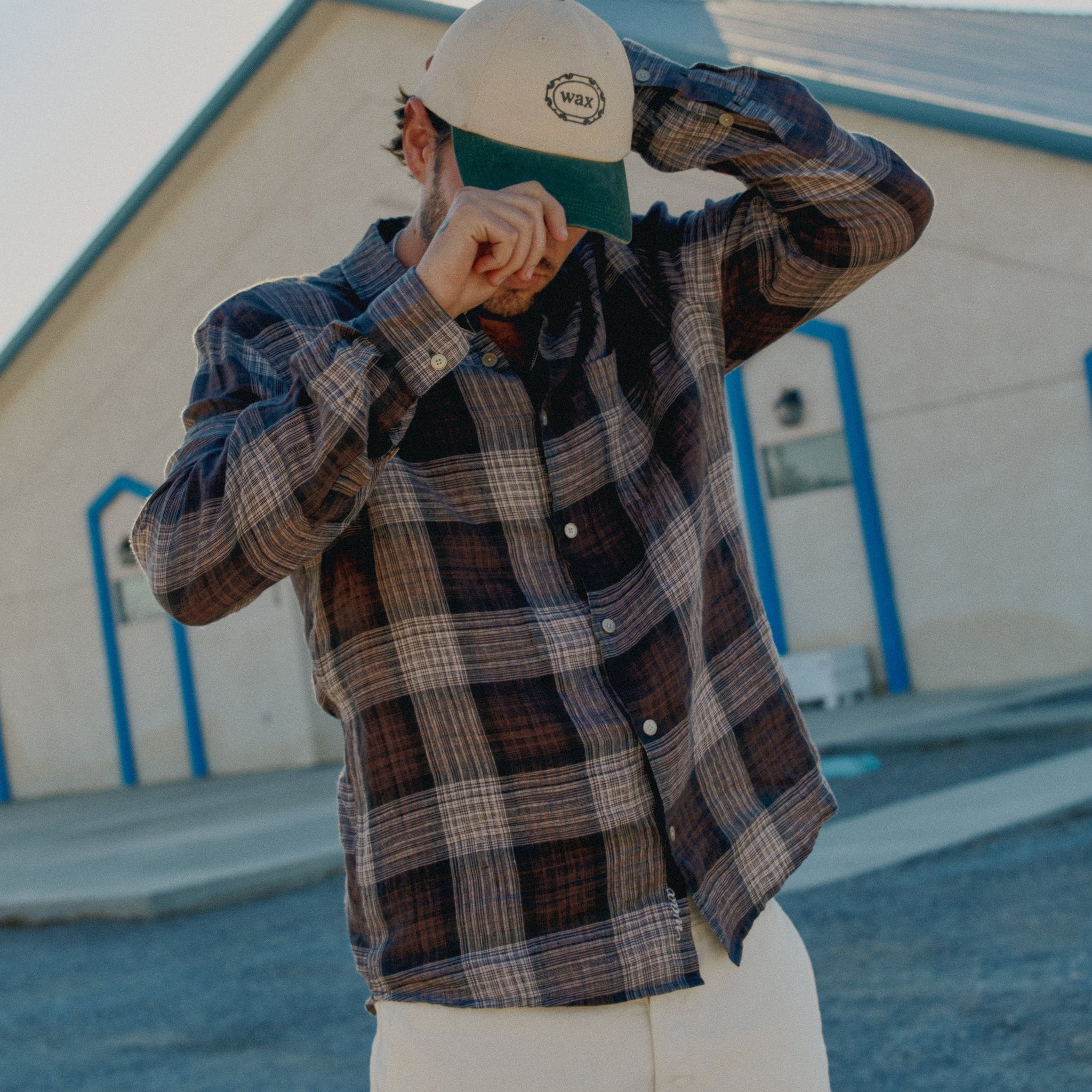 wax london men's Jaunt - Brown Check Linen Shirt