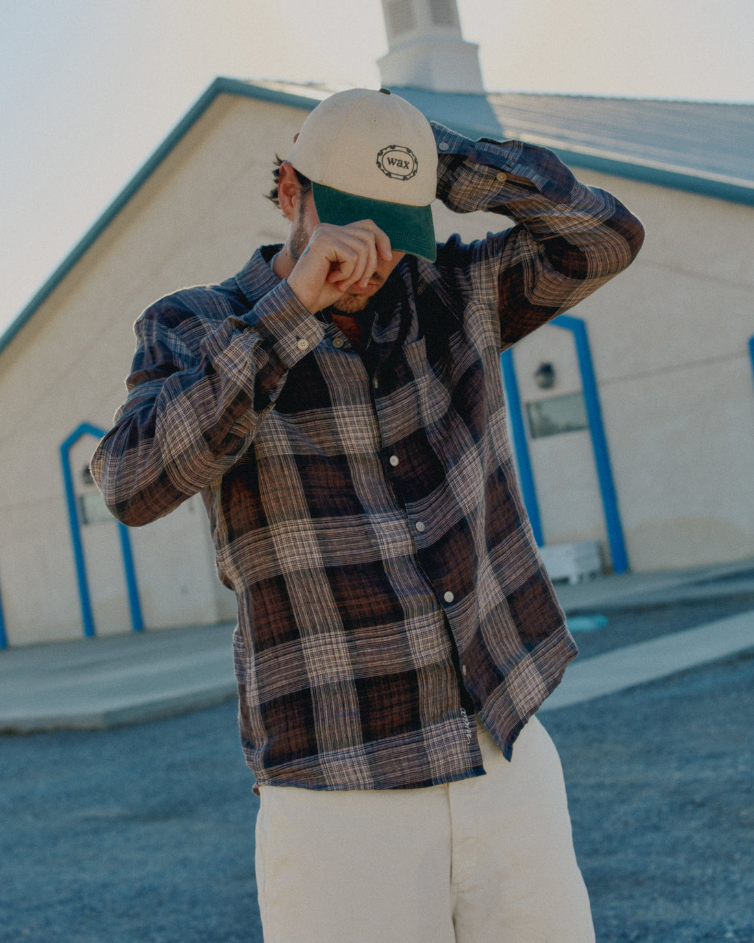wax london men's Jaunt - Brown Check Linen Shirt