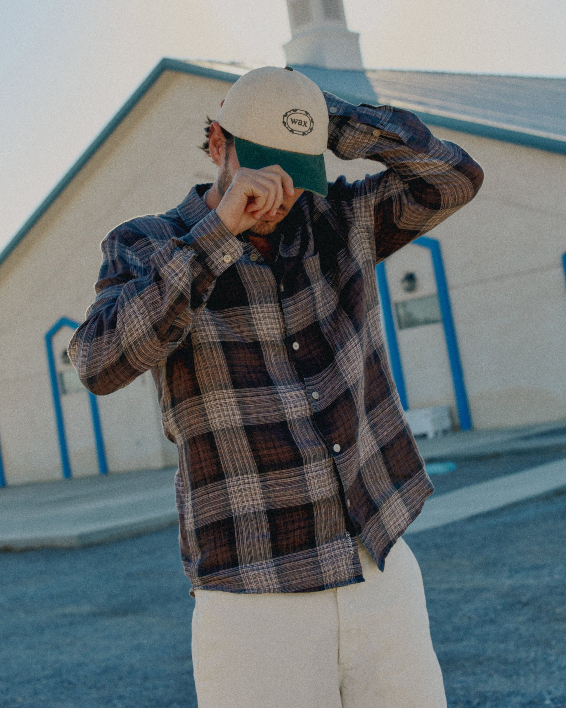 wax london men's Jaunt - Brown Check Linen Shirt