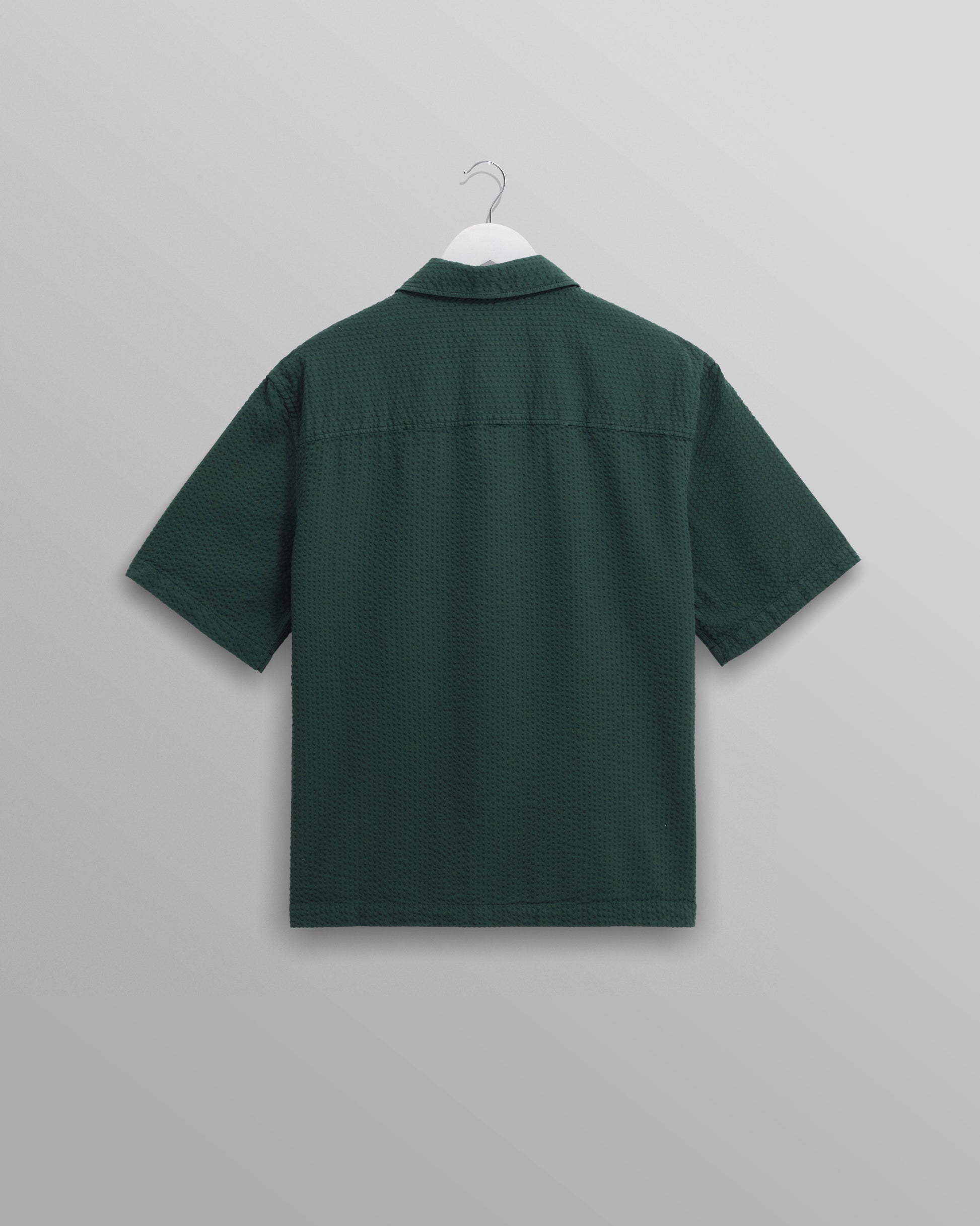 wax london men's Keats - Forest Green Cotton Seersucker Short-Sleeve Shirt