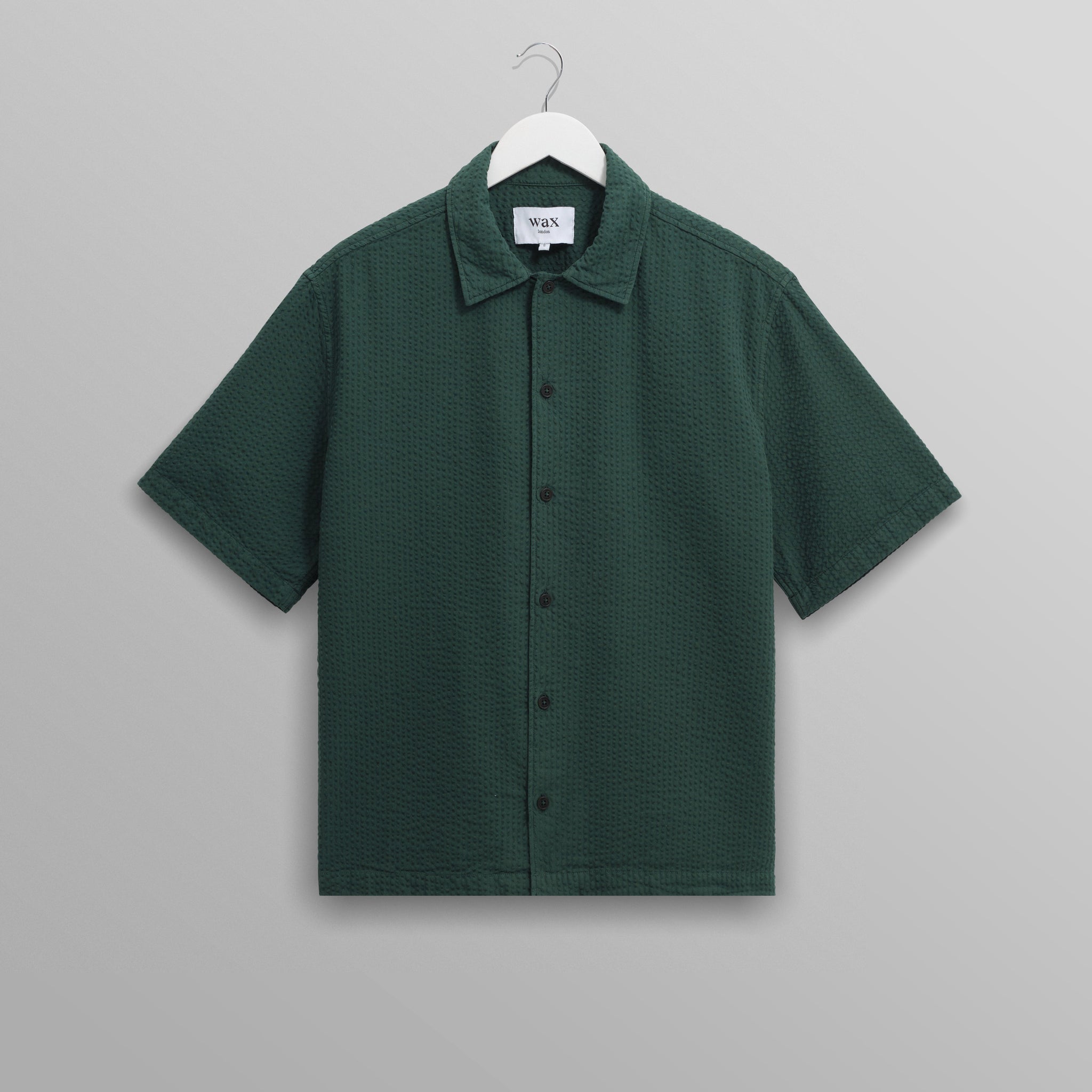 wax london men's Keats - Forest Green Cotton Seersucker Short-Sleeve Shirt
