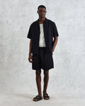 wax london men's Keats - Navy Cotton Seersucker Short-Sleeve Shirt
