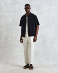 wax london men's Keats - Navy Cotton Seersucker Short-Sleeve Shirt