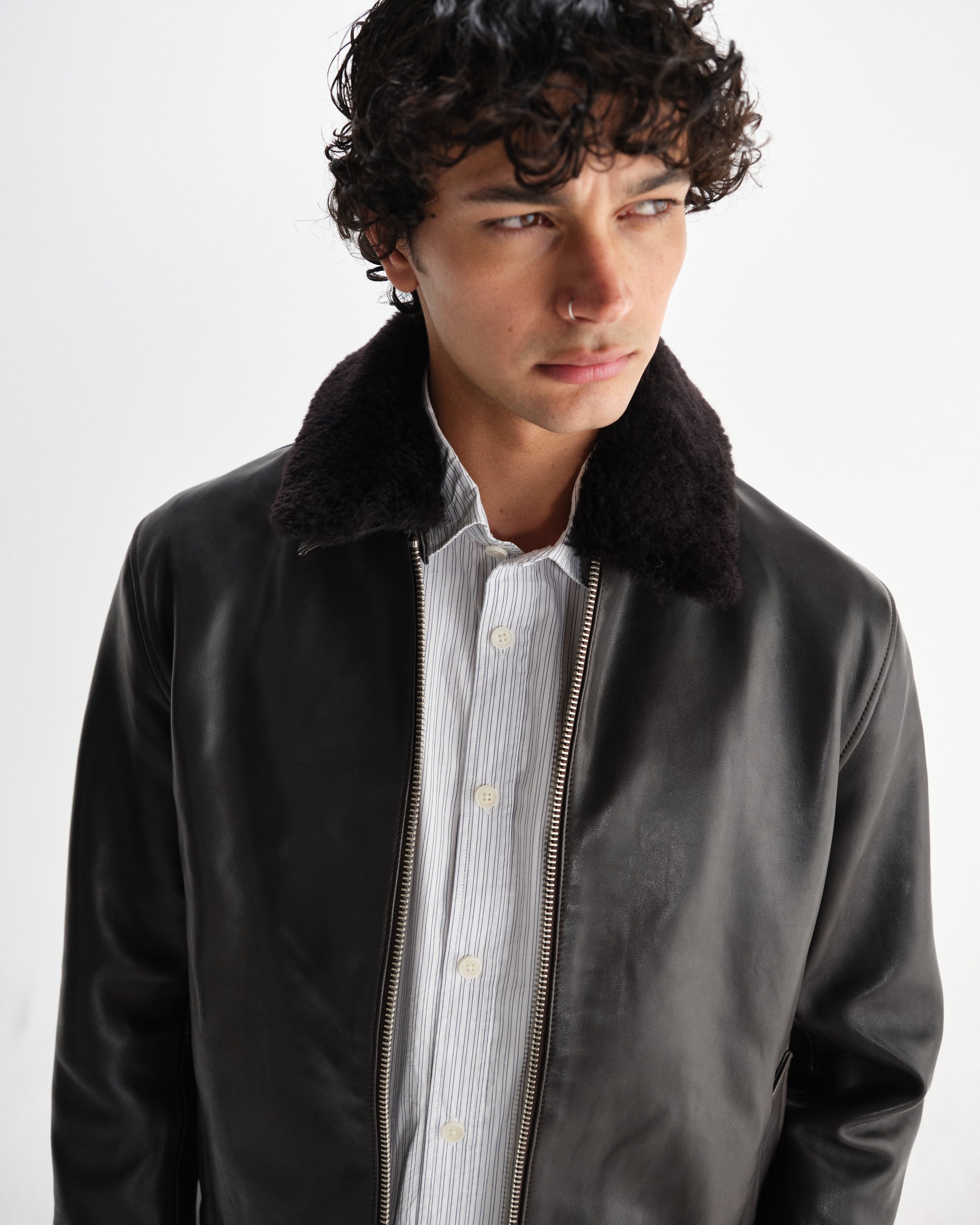 wax london men's Kendal - Dark Brown Lamb Leather Flight Jacket