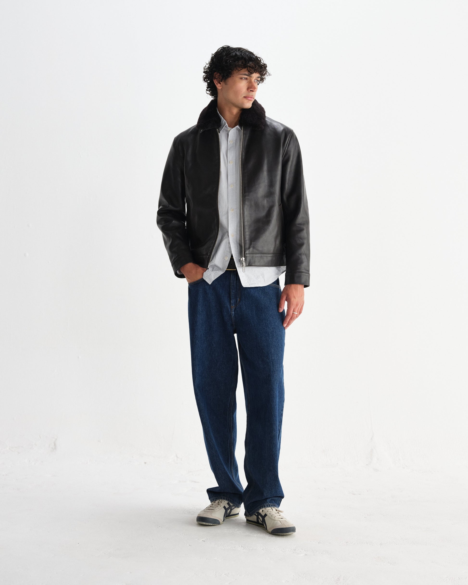 wax london men's Kendal - Dark Brown Lamb Leather Flight Jacket