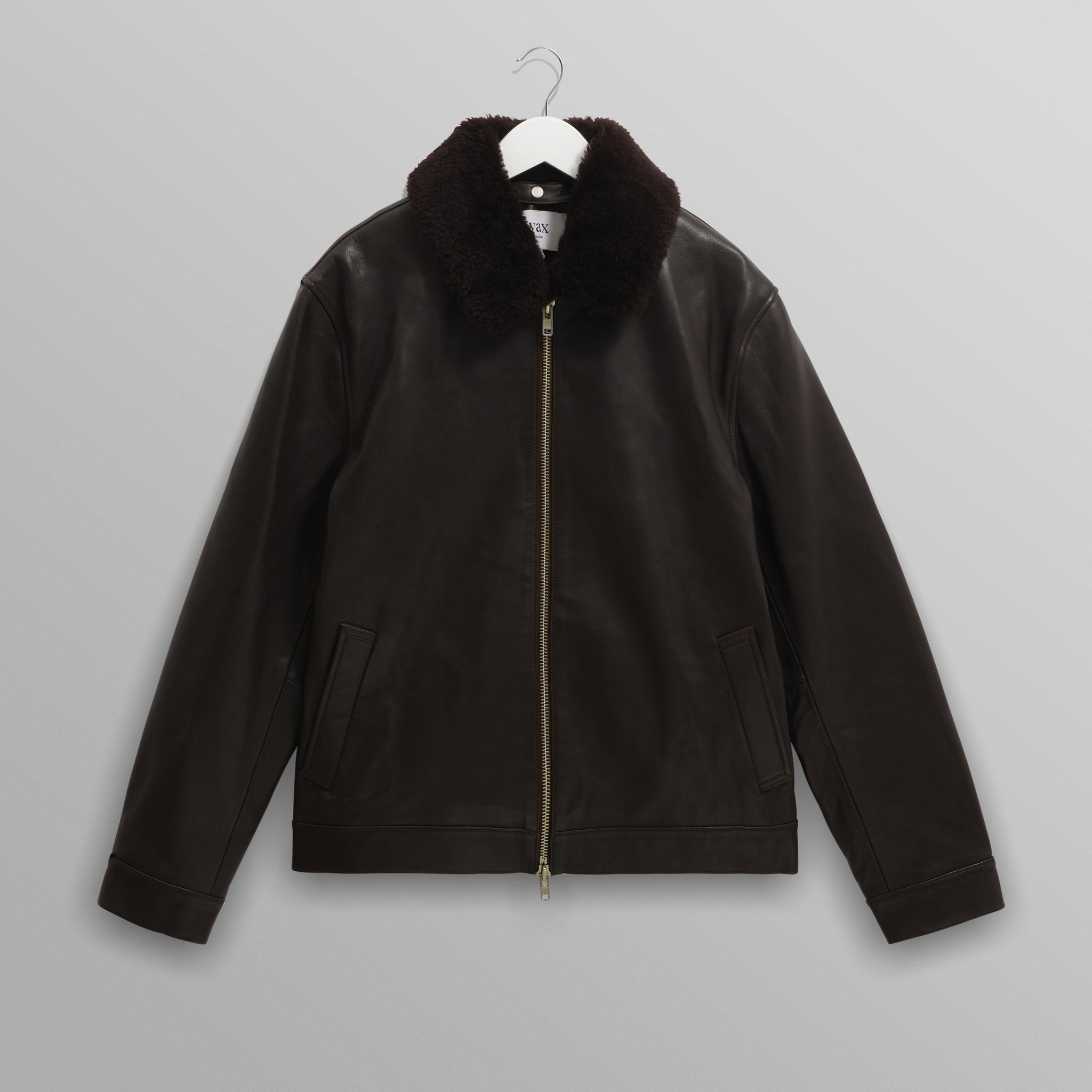 wax london men's Kendal - Dark Brown Lamb Leather Flight Jacket