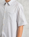 wax london men's Kew - White Stripe Cotton-Poplin Short-Sleeve Shirt