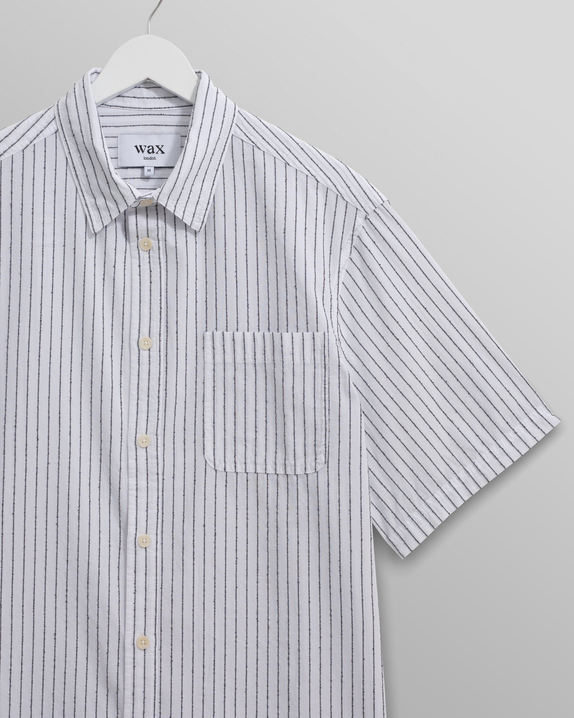 wax london men's Kew - White Stripe Cotton-Poplin Short-Sleeve Shirt
