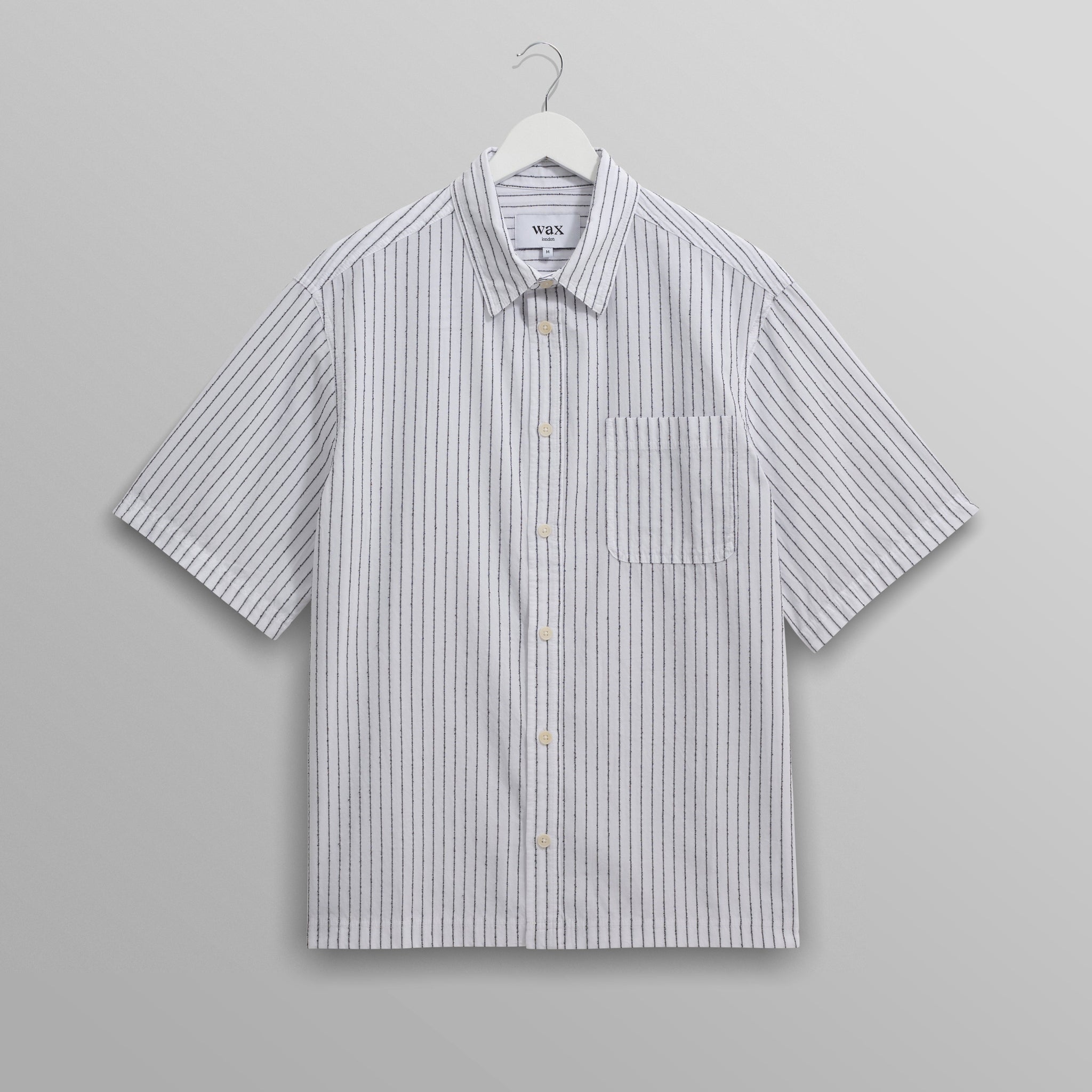 wax london men's Kew - White Stripe Cotton-Poplin Short-Sleeve Shirt
