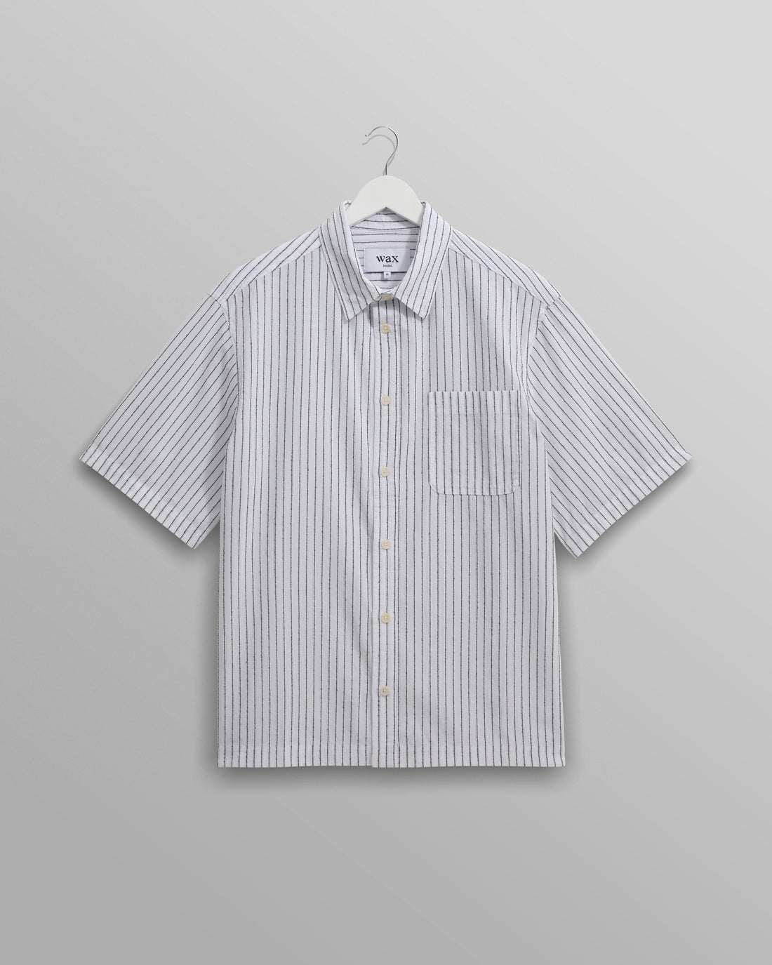 wax london men's Kew - White Stripe Cotton-Poplin Short-Sleeve Shirt