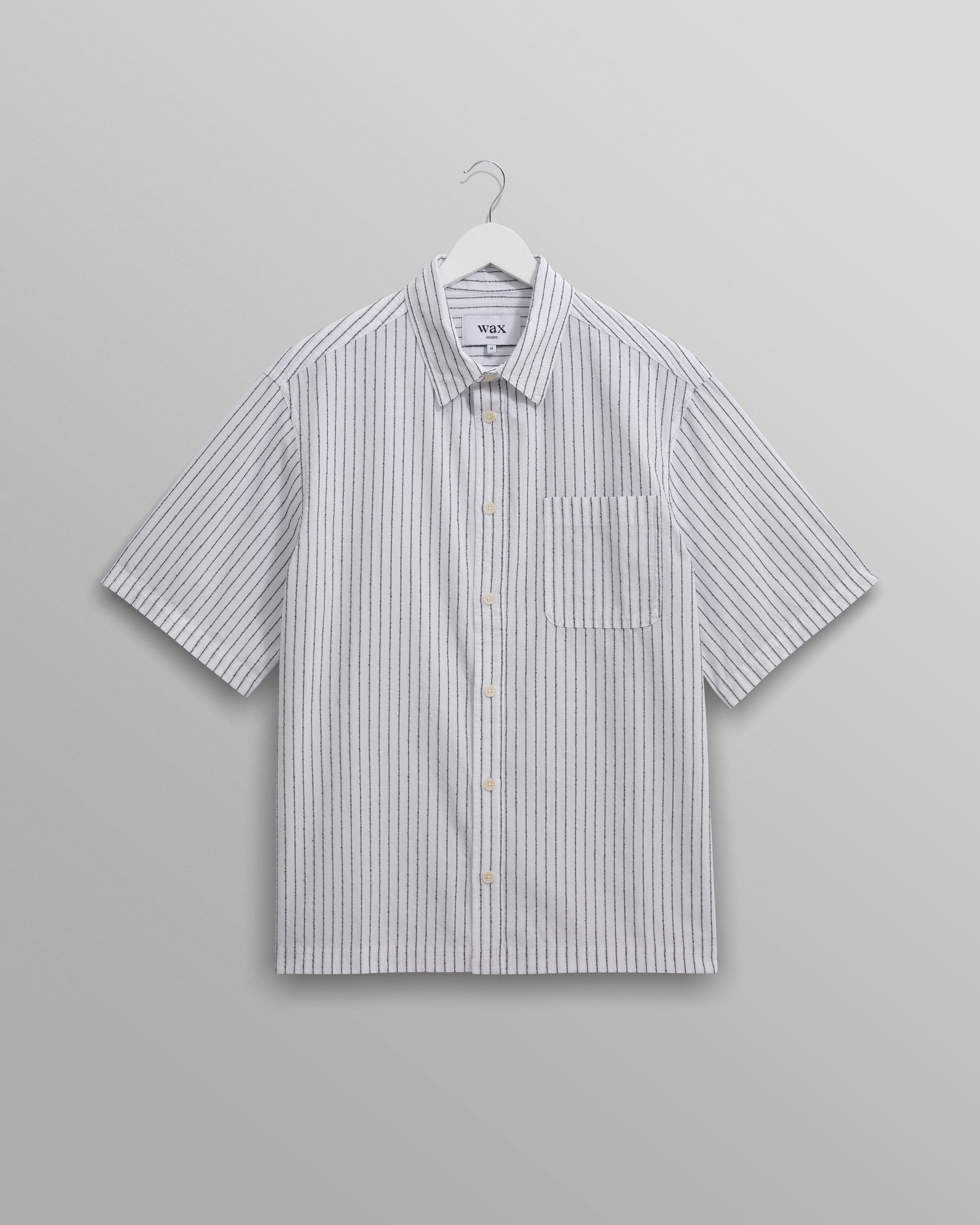 wax london men's Kew - White Stripe Cotton-Poplin Short-Sleeve Shirt
