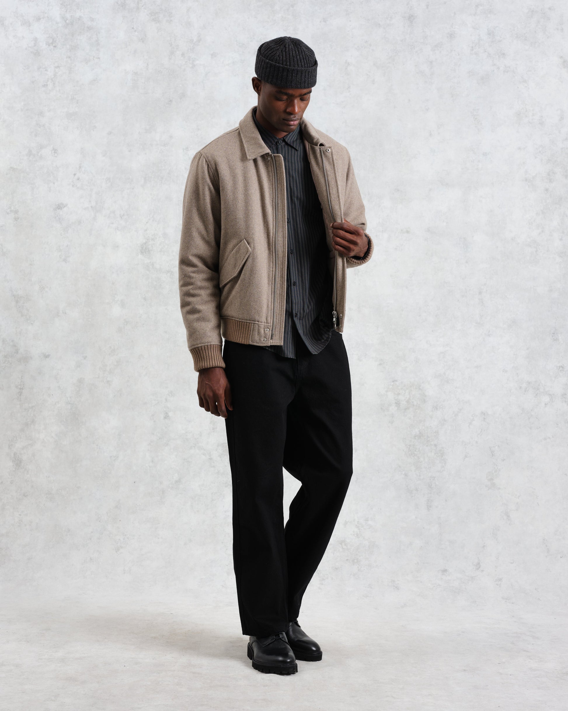 wax london men's Knoll - Natural Wool Bomber Jacket