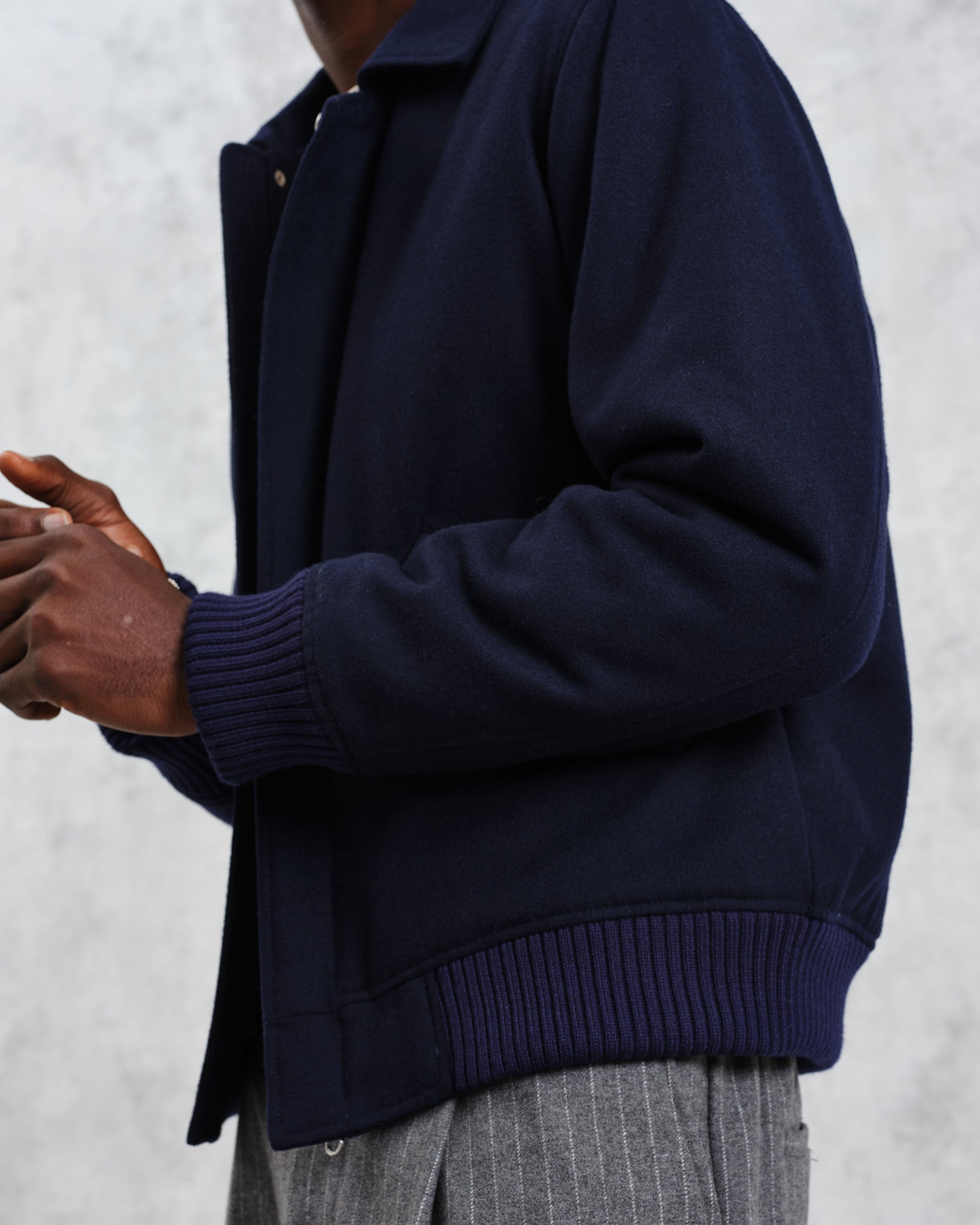 wax london men's Knoll - Navy Wool Bomber Jacket