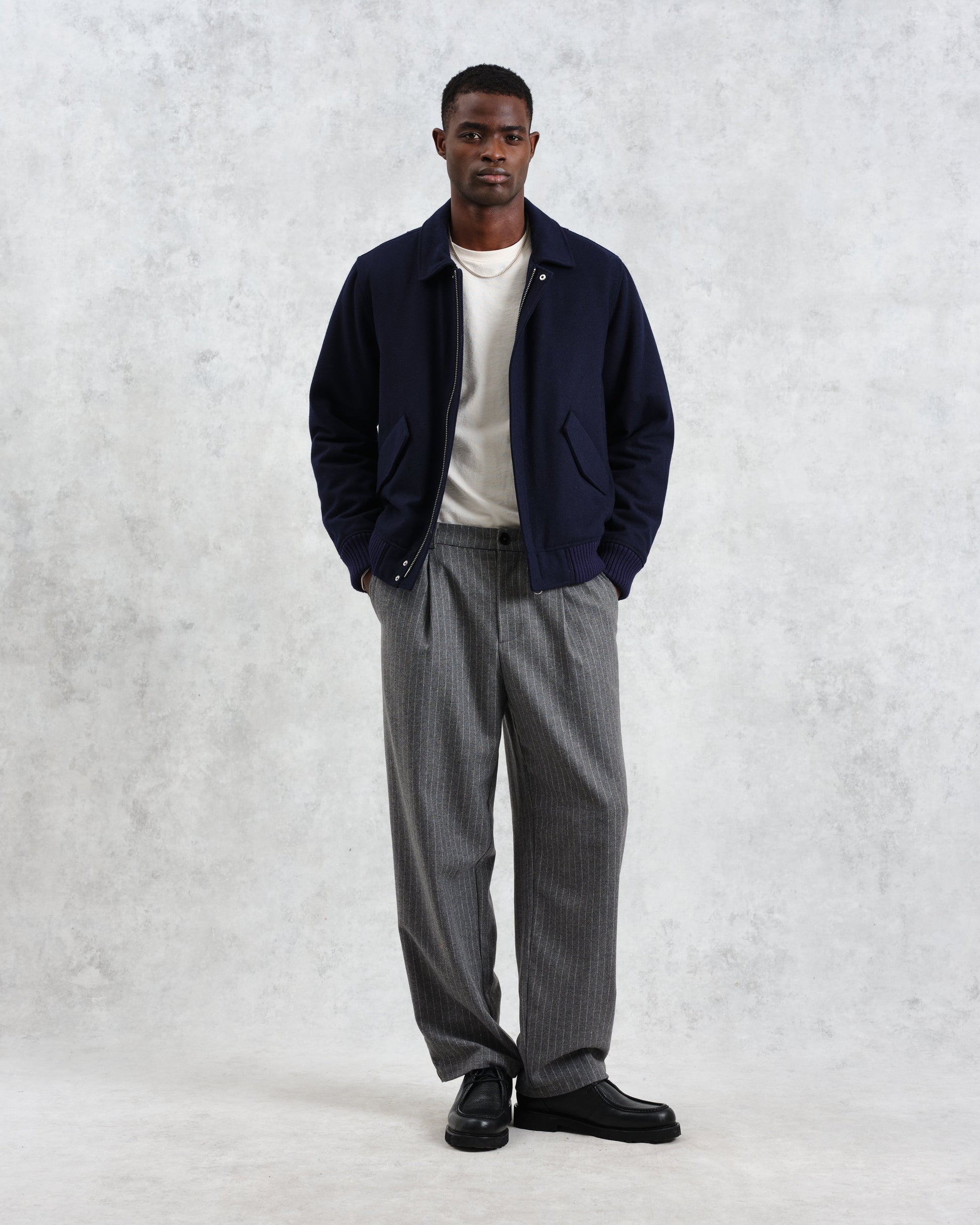 wax london men's Knoll - Navy Wool Bomber Jacket