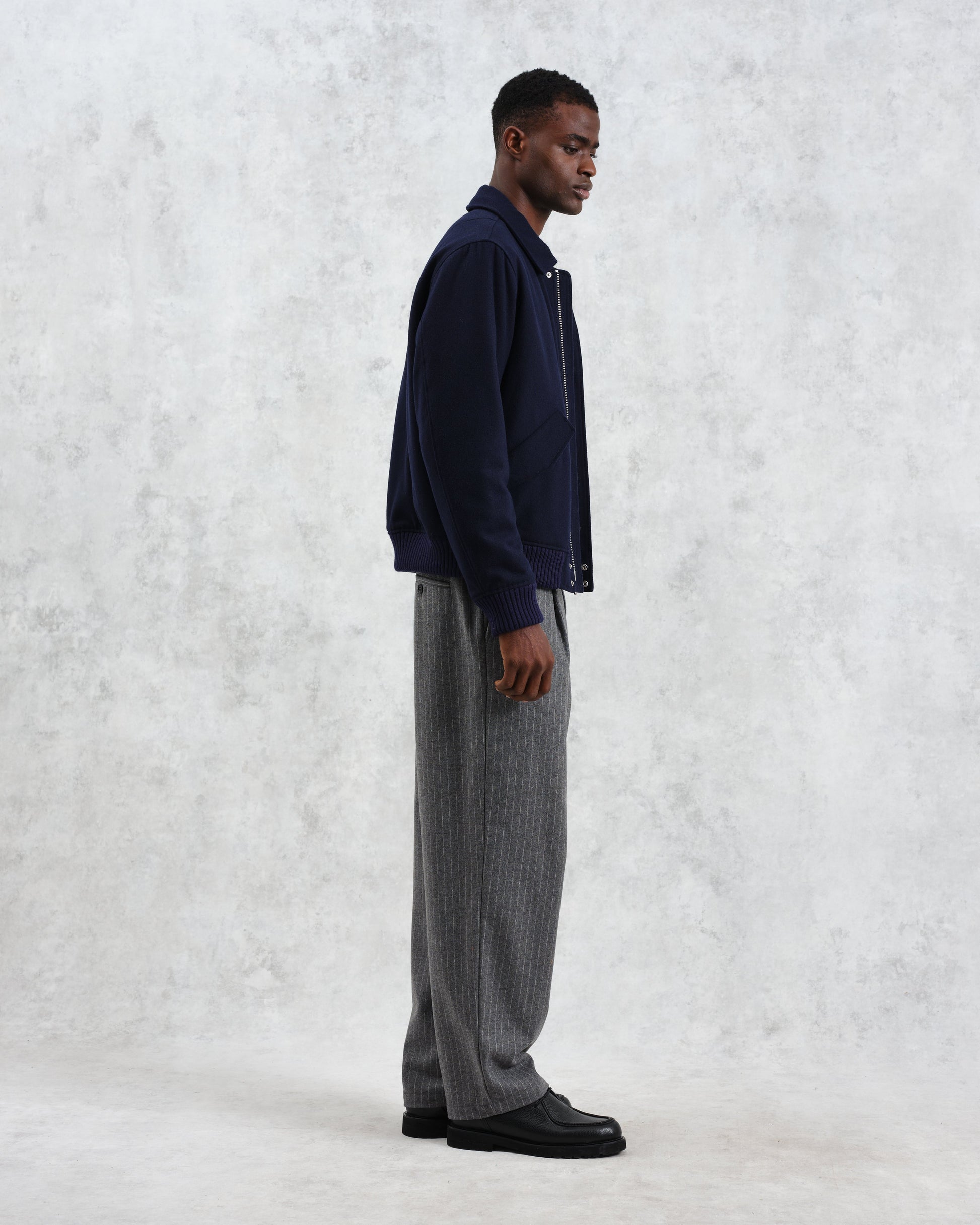 wax london men's Knoll - Navy Wool Bomber Jacket