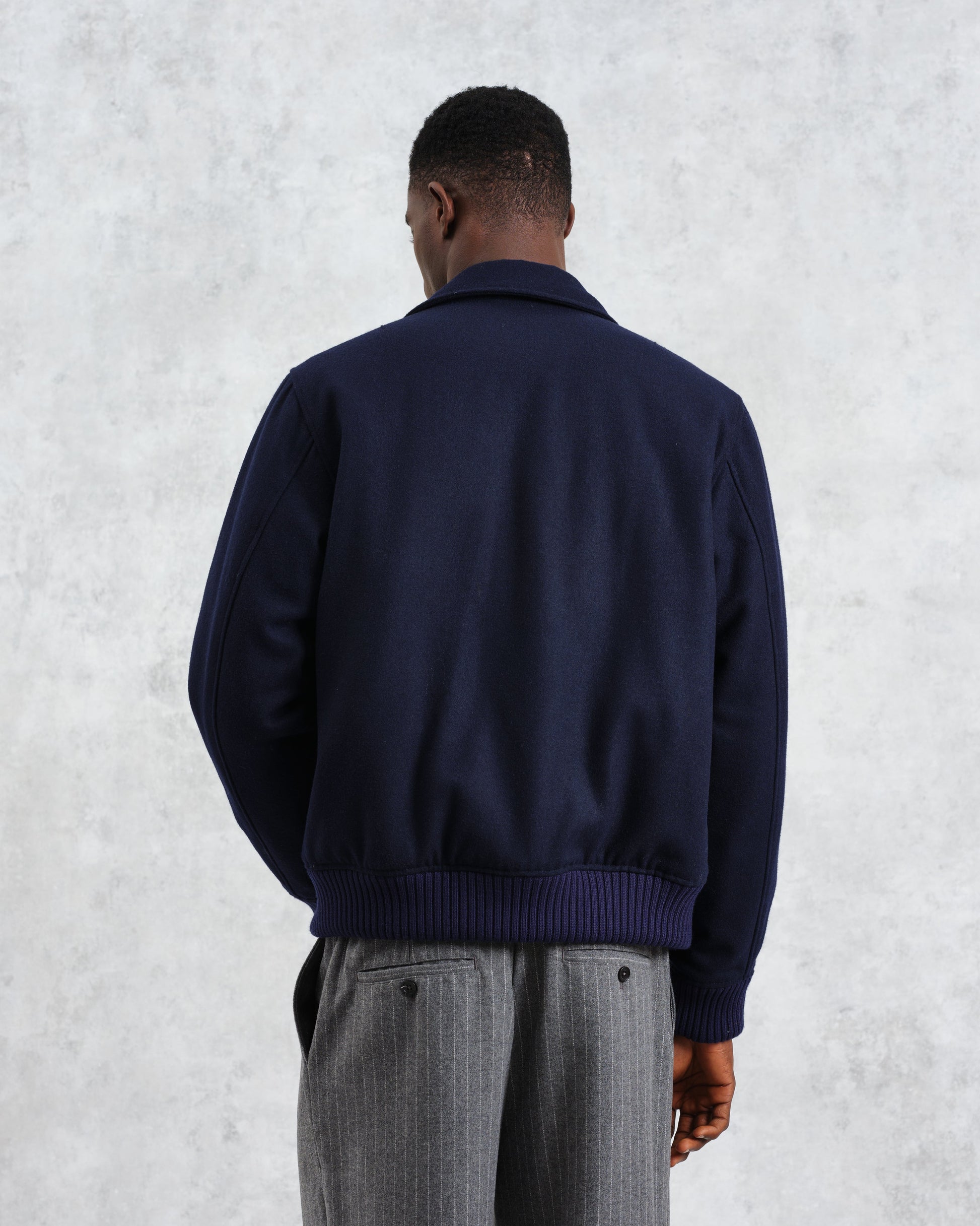 wax london men's Knoll - Navy Wool Bomber Jacket