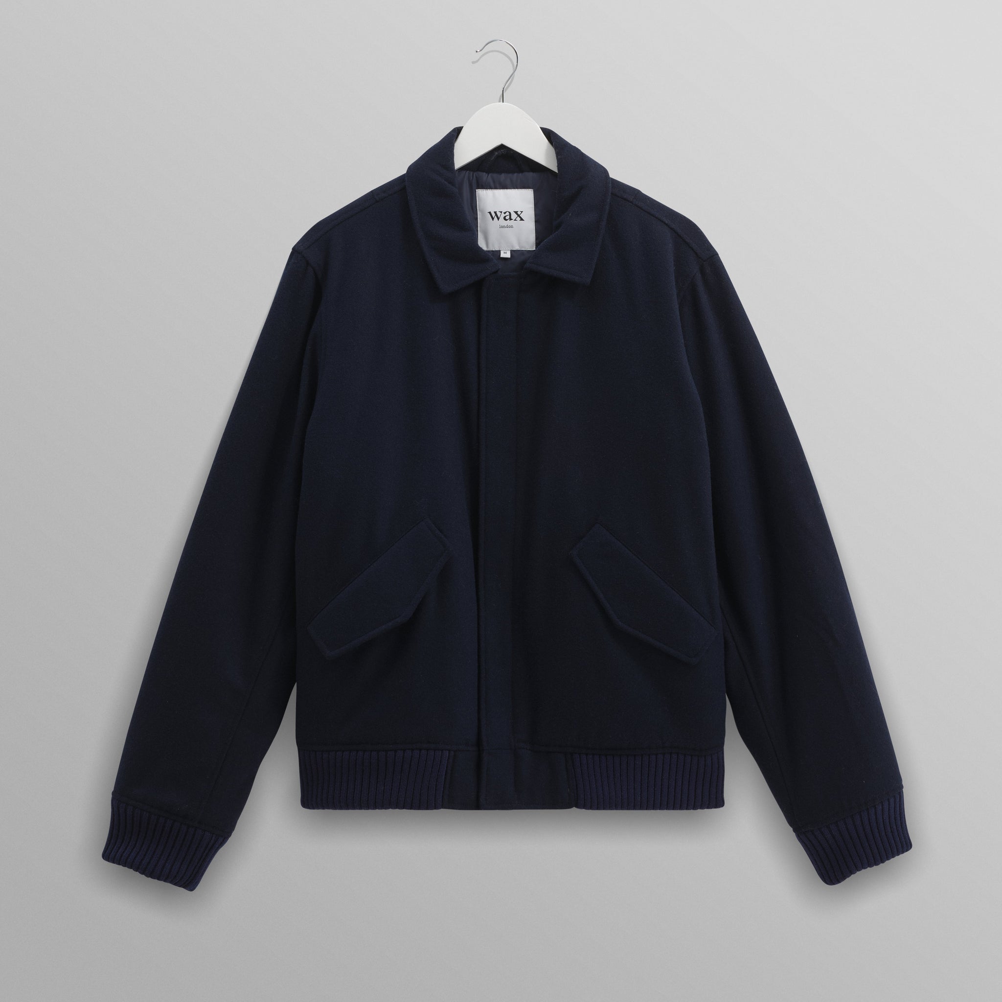 wax london men's Knoll - Navy Wool Bomber Jacket
