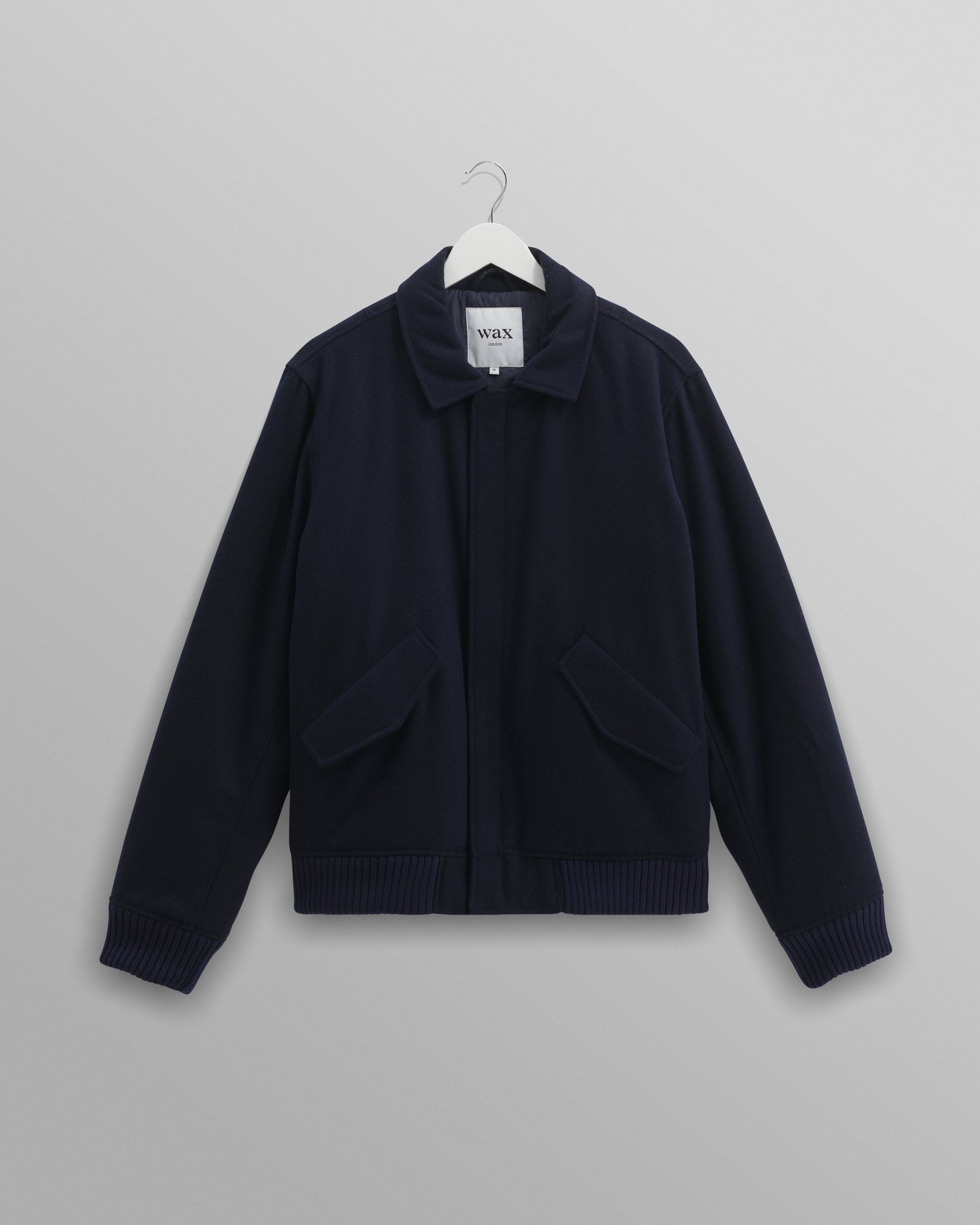 wax london men's Knoll - Navy Wool Bomber Jacket