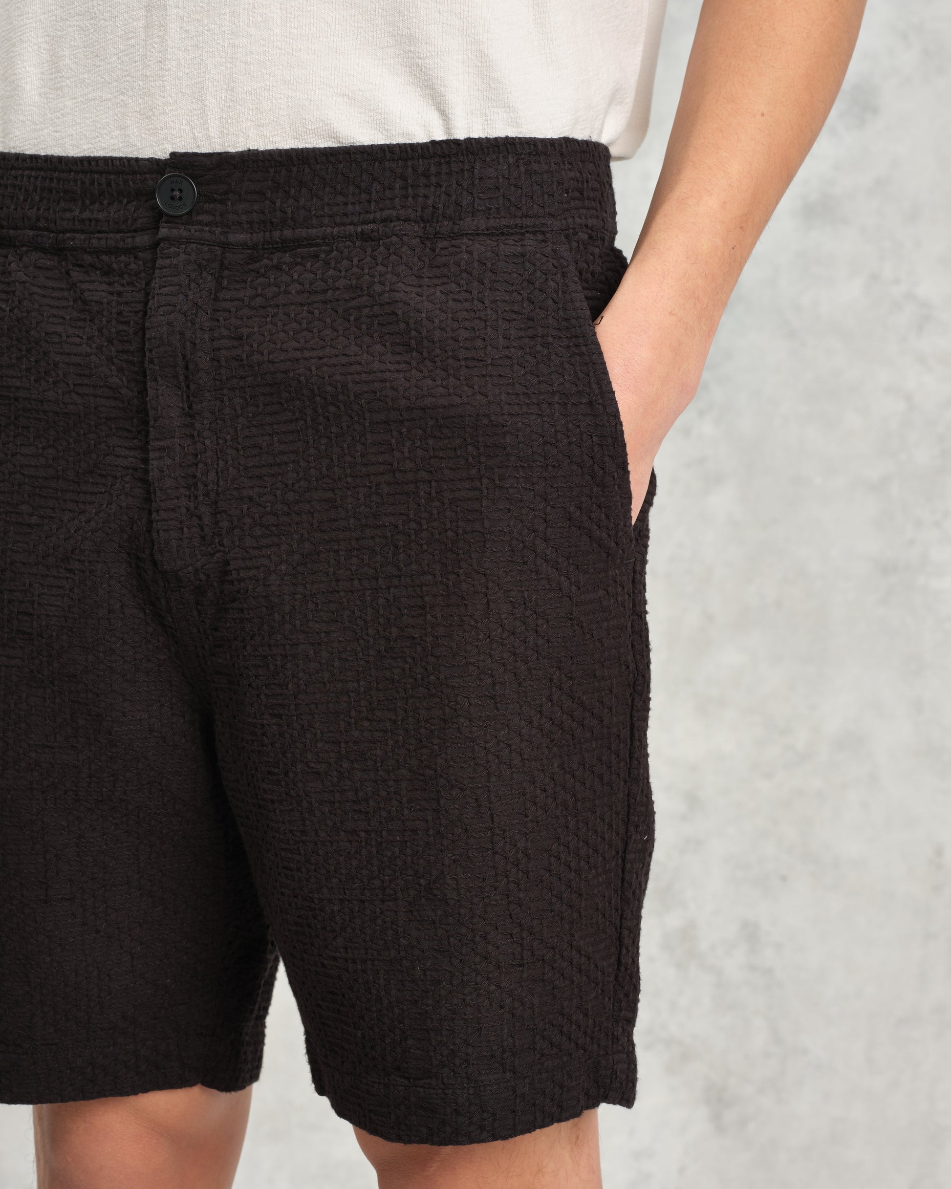 wax london men's Kurt - Black Honeycomb Cotton Shorts