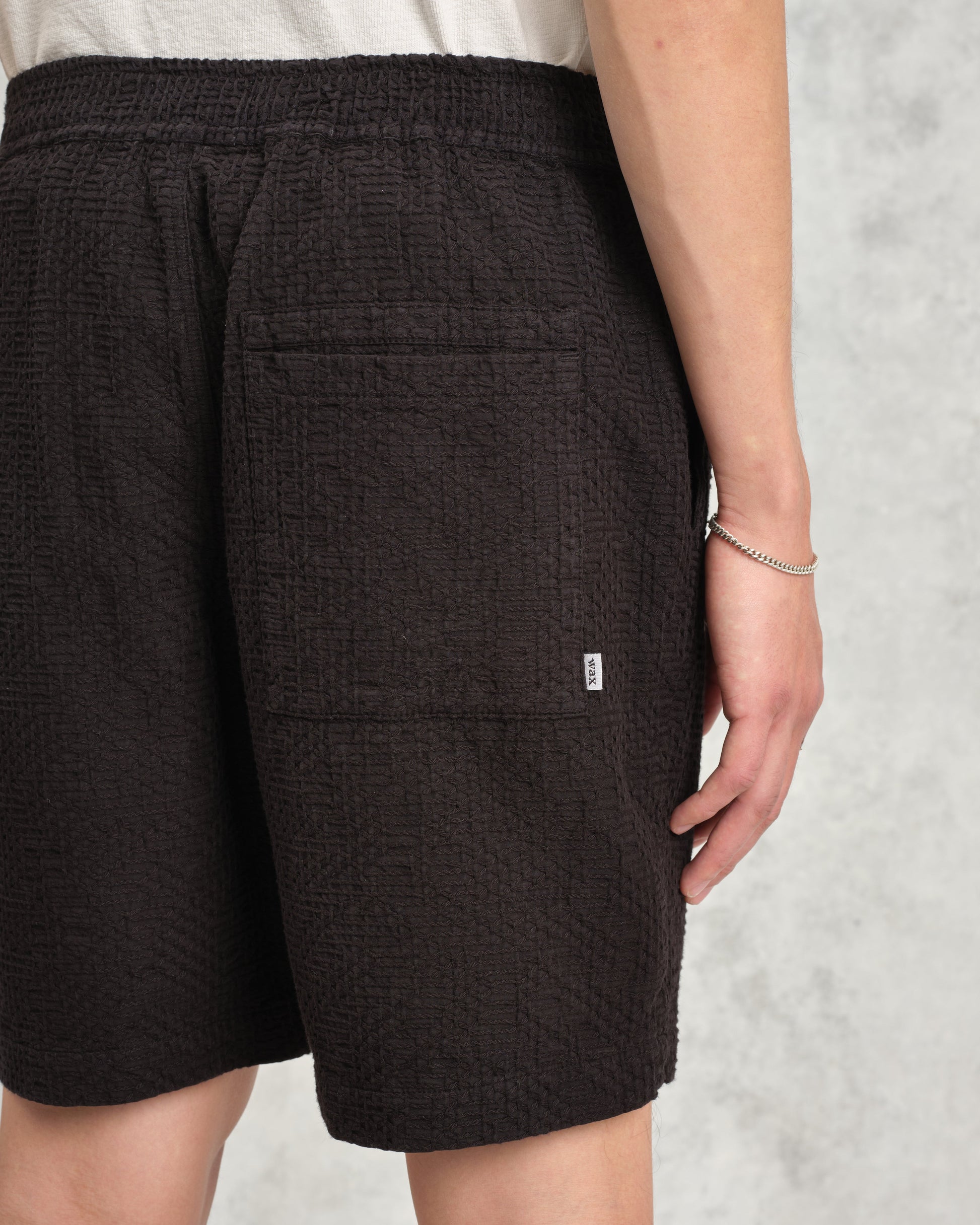 wax london men's Kurt - Black Honeycomb Cotton Shorts