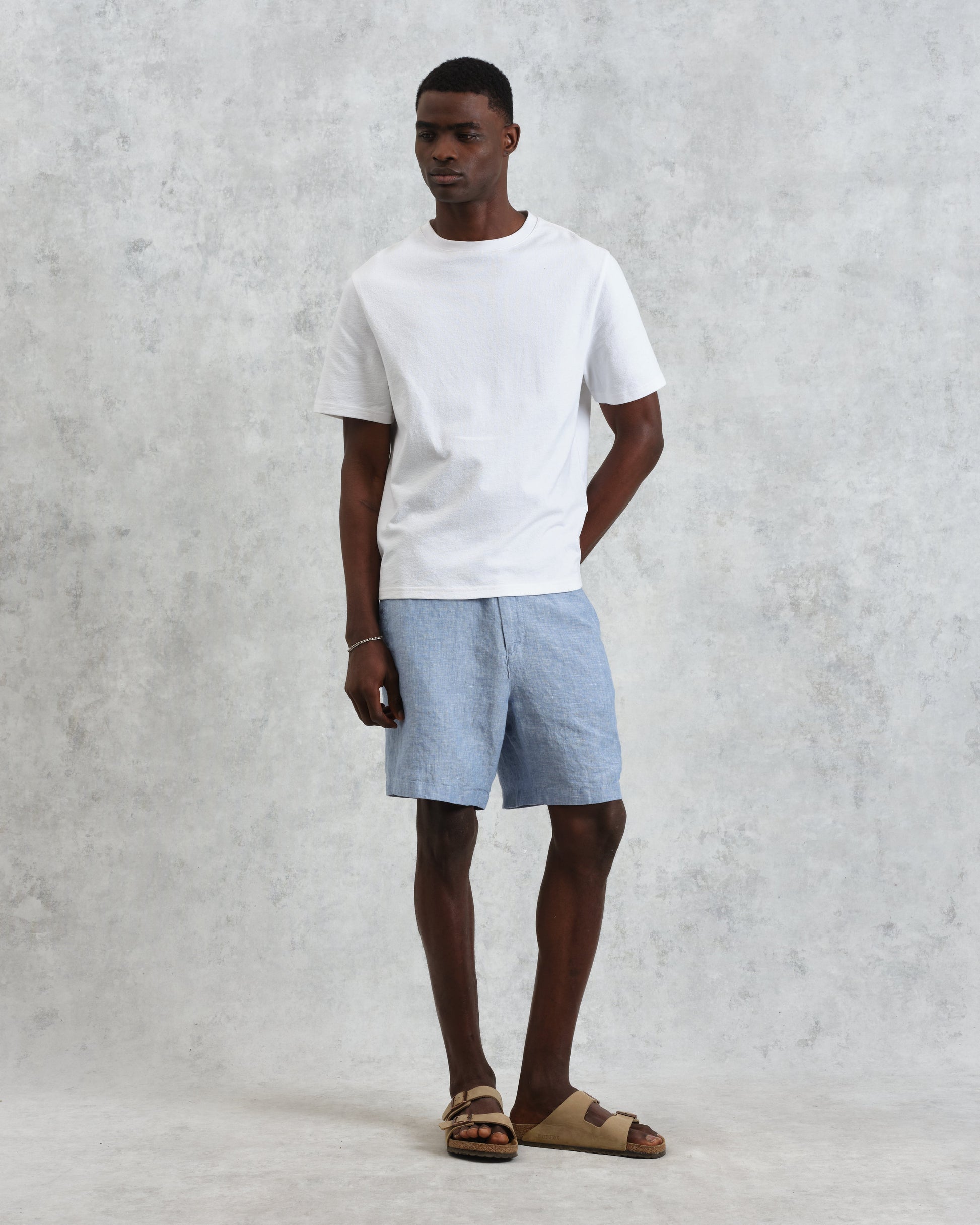 wax london men's Kurt - Blue Two-Tone Linen Shorts