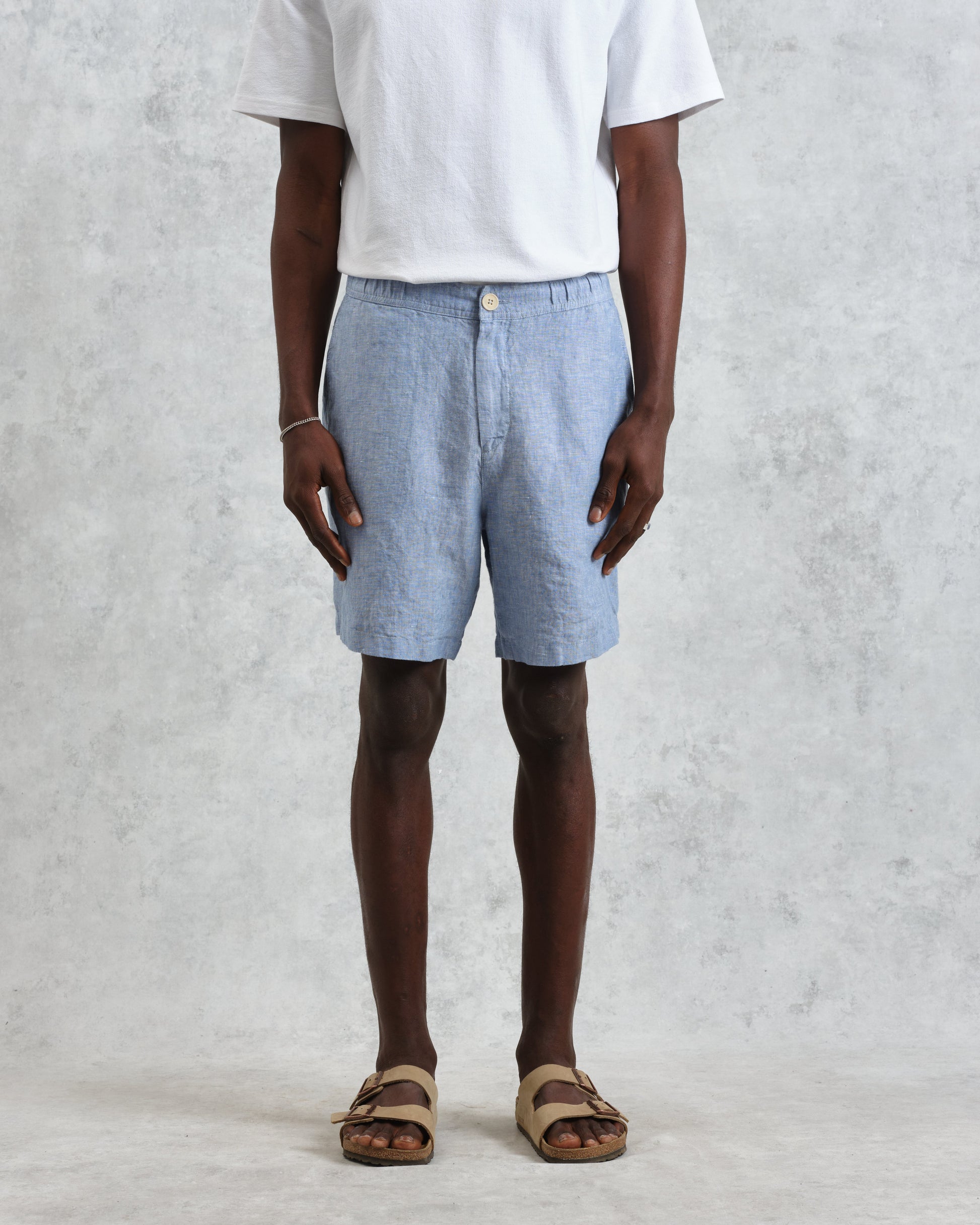 wax london men's Kurt - Blue Two-Tone Linen Shorts