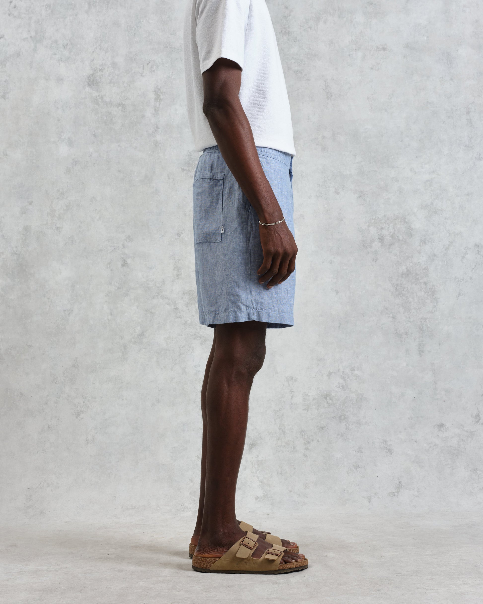 wax london men's Kurt - Blue Two-Tone Linen Shorts