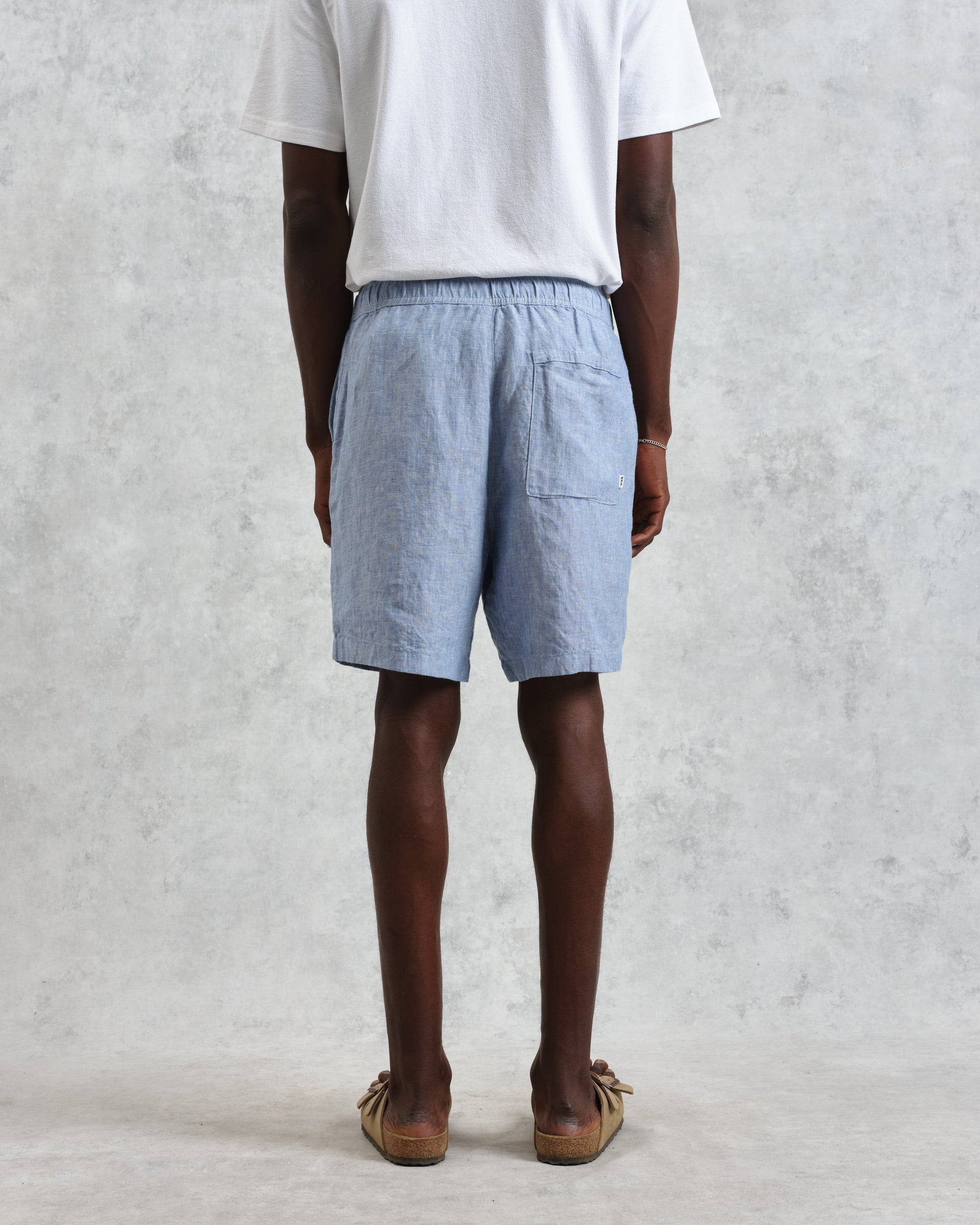 wax london men's Kurt - Blue Two-Tone Linen Shorts